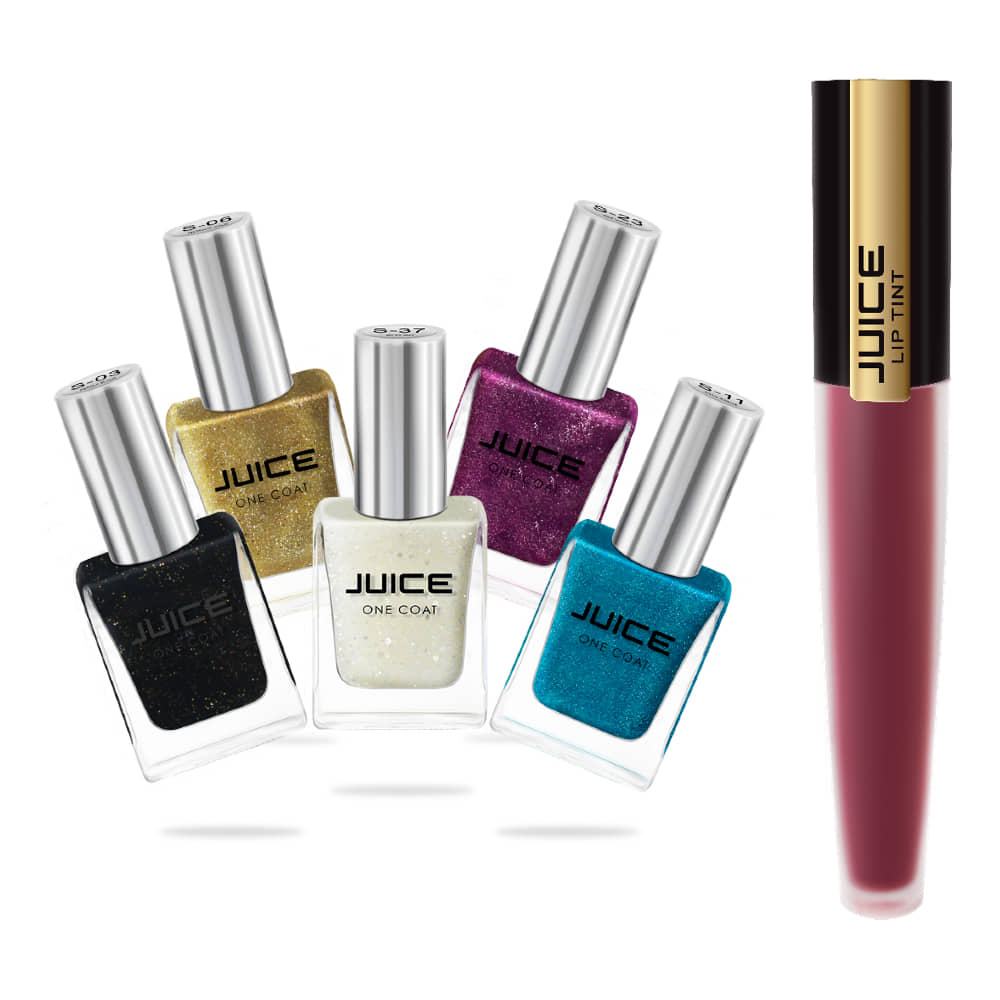 Juice BLACK.GOLD,BLUE,VOILET,MILKY WAY Nail Polish S03,S06,S11,S23,S37 Multi Shimmer Pack of 6 59 mL