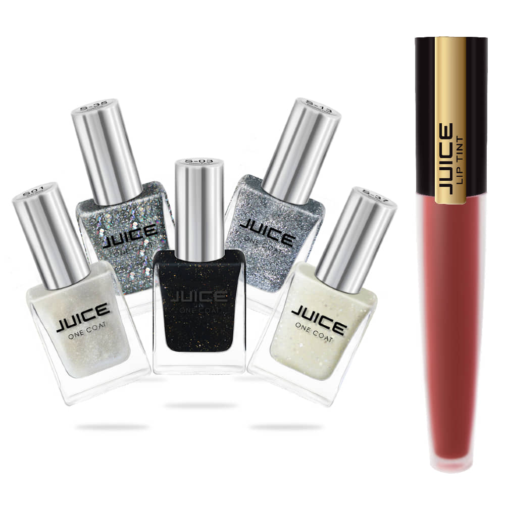 Juice MILKY WAY,SILVER,BLACK,MADLY MAROON Nail Polish S01,S03,S13,S35,S37 Multi Shimmer Pack of 6 59 mL