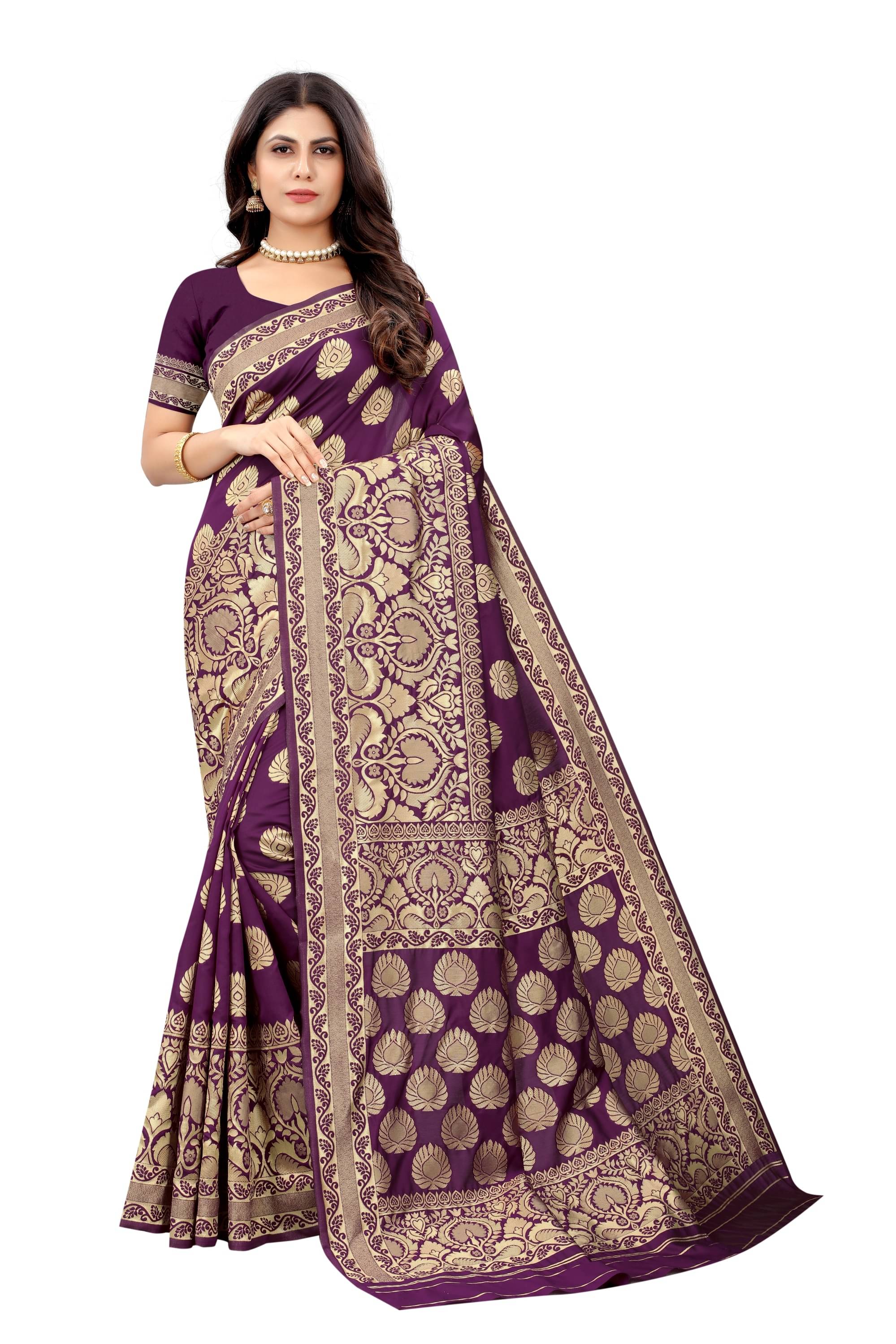     			NENCY FASHION Banarasi Silk Self Design Saree With Unstitched Blouse Piece ( Magenta )