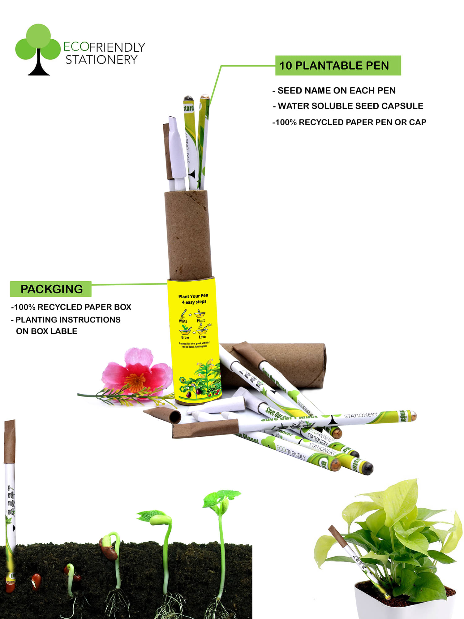     			Set Of 10 Recyclable Seed Pens