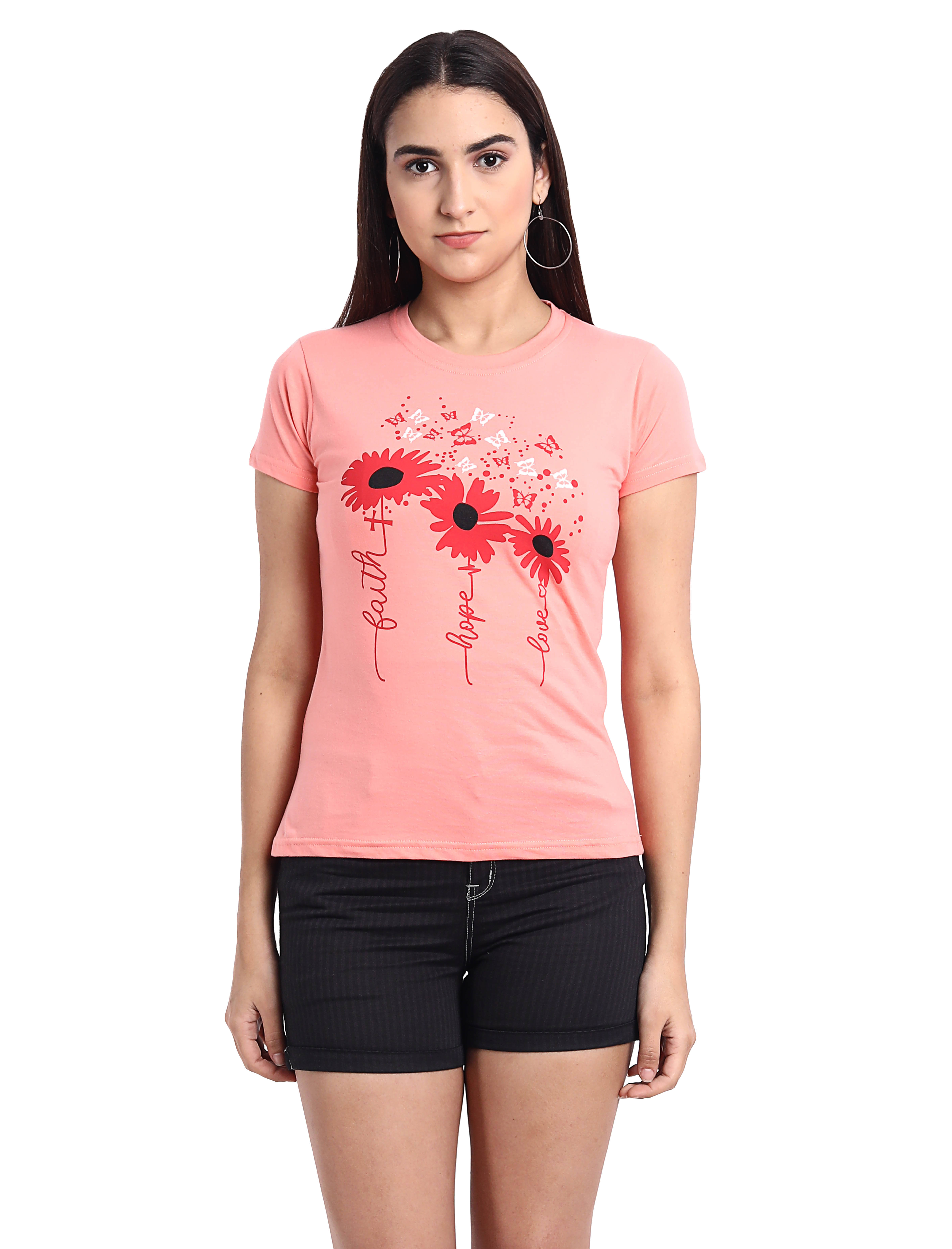 Fabflee Women Cotton Regular Fit Round Neck T-Shirt ( Pink ) Fabflee Women Cotton Regular Fit Round Neck T-Shirt ( Pink )
