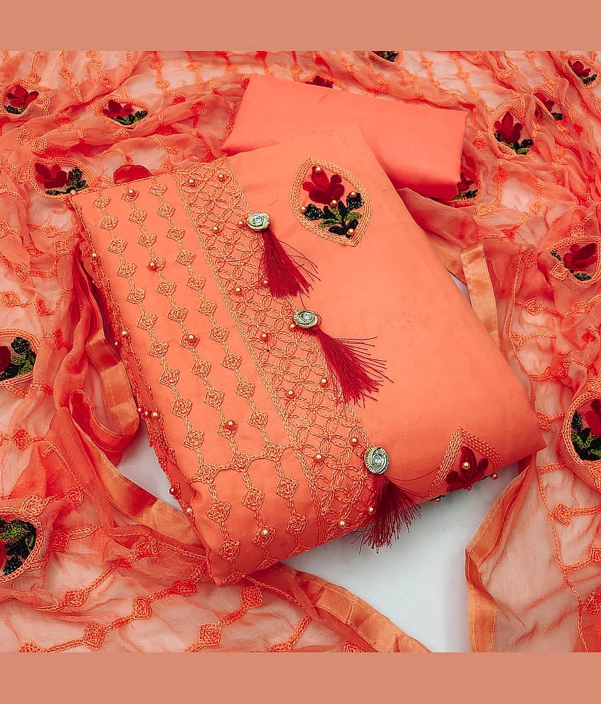 Gazal Fashions - Orange Cotton Blend Dress Material ( Pack of 1 ) - Unstitched Fabrics | Buy online on ZillyBuy