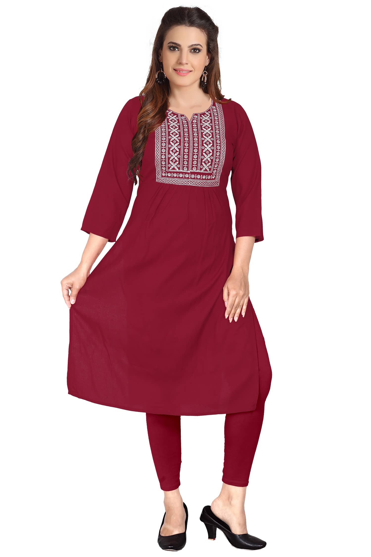 HAYA Maroon Rayon Straight Kurti - Single - Kurtis, Tunics | Buy online on ZillyBuy