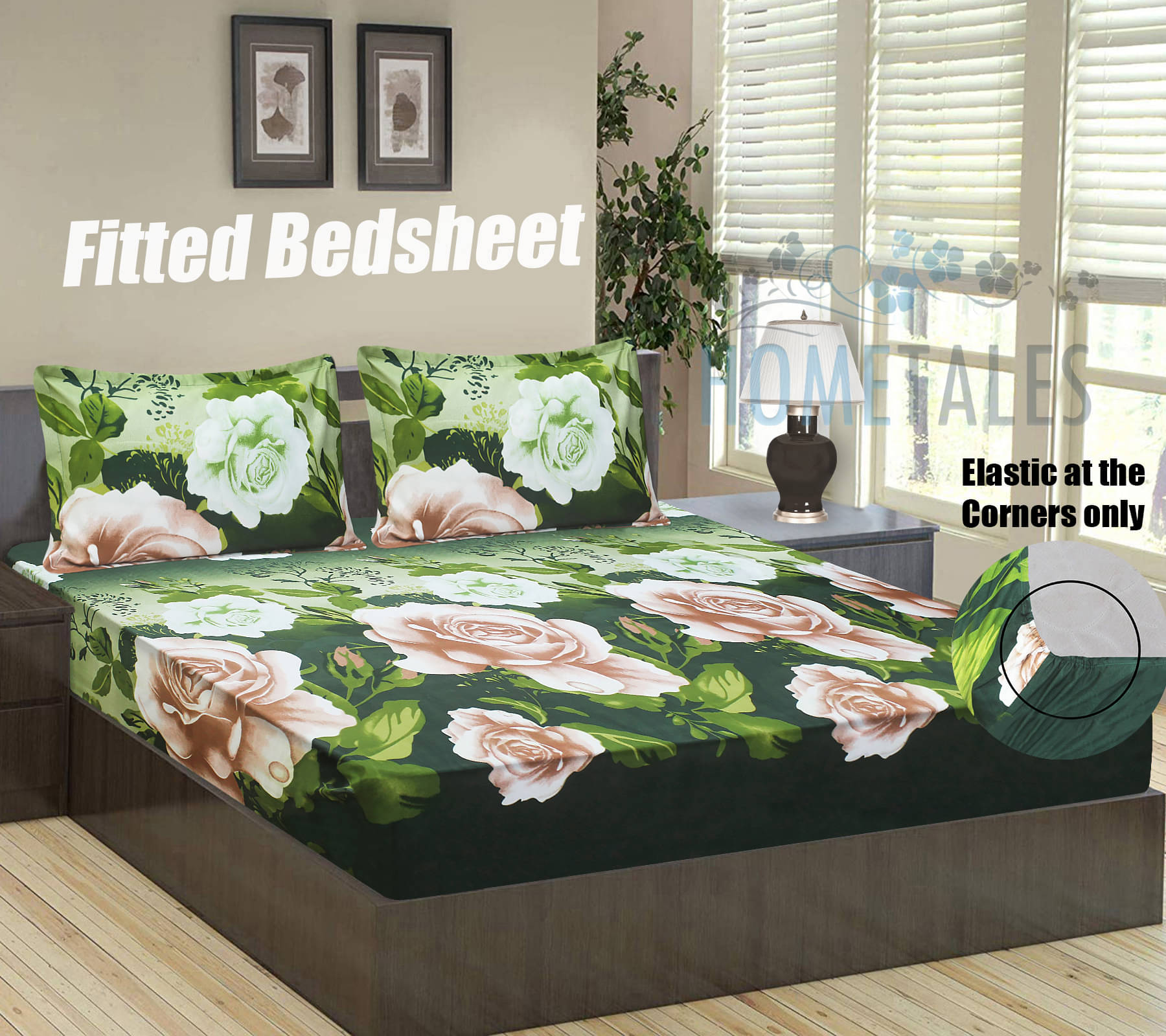     			Home Candy Microfibre Floral 1 Bedsheet with 2 Pillow Covers - Green