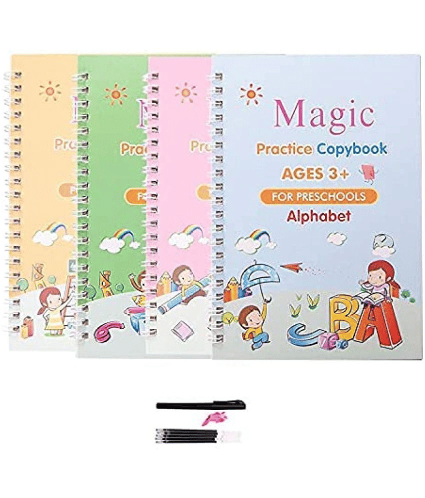Sank Magic Practice Copybook, Number Tracing Book for Preschoolers with Pen, Magic Calligraphy Copybook Set Practical Reusable Writing Tool Simple Hand Lettering (4 Books + 5 Refill) - Stationery | Buy online on ZillyBuy