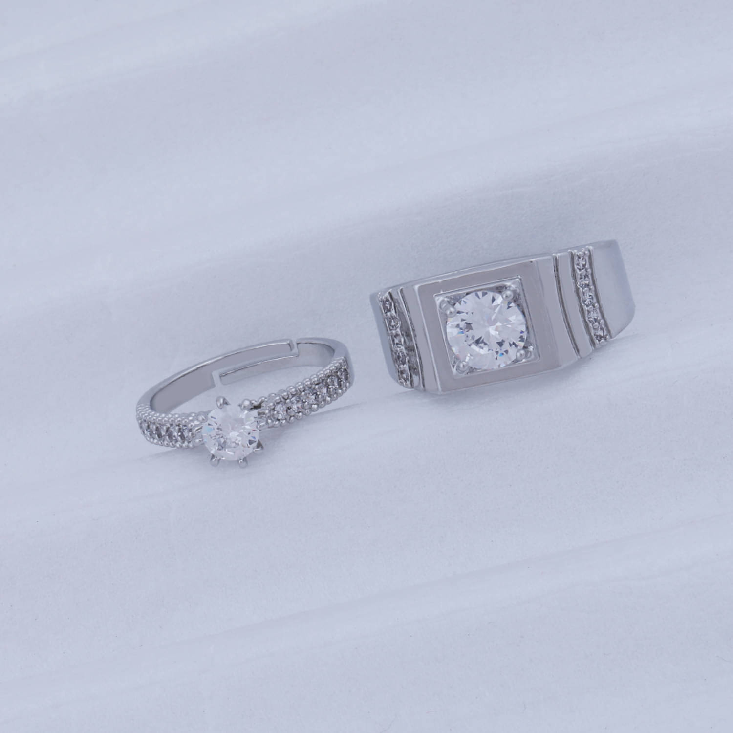     			Solitaire Adjustable Some One Speical Couple Ring Set Wedding Engagement Valentine Gift  Silver Plated  Ring For Women And Men