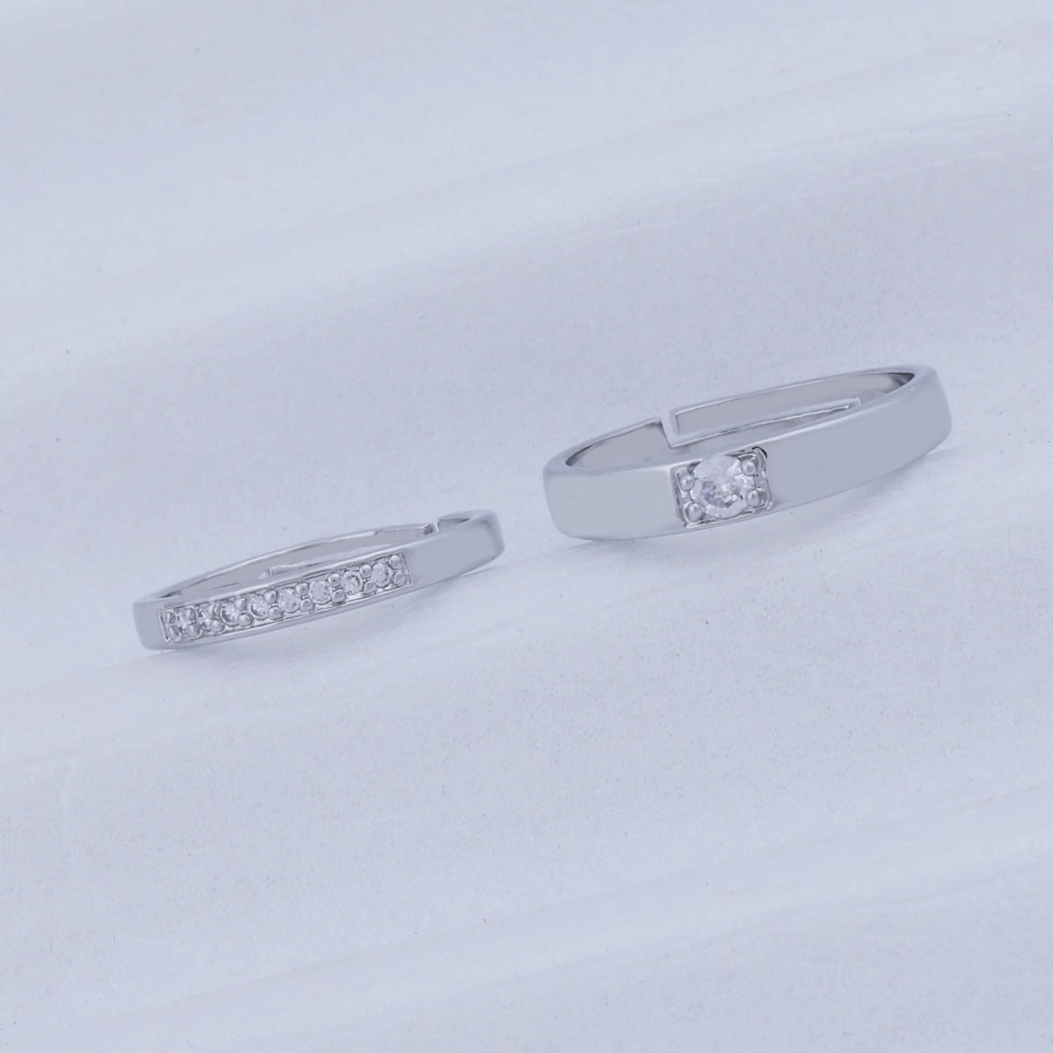    			Speical For Couple Ring Set Classic Look For Valentines Couples  Silver Plated Adjustable Ring Set  Women And Men