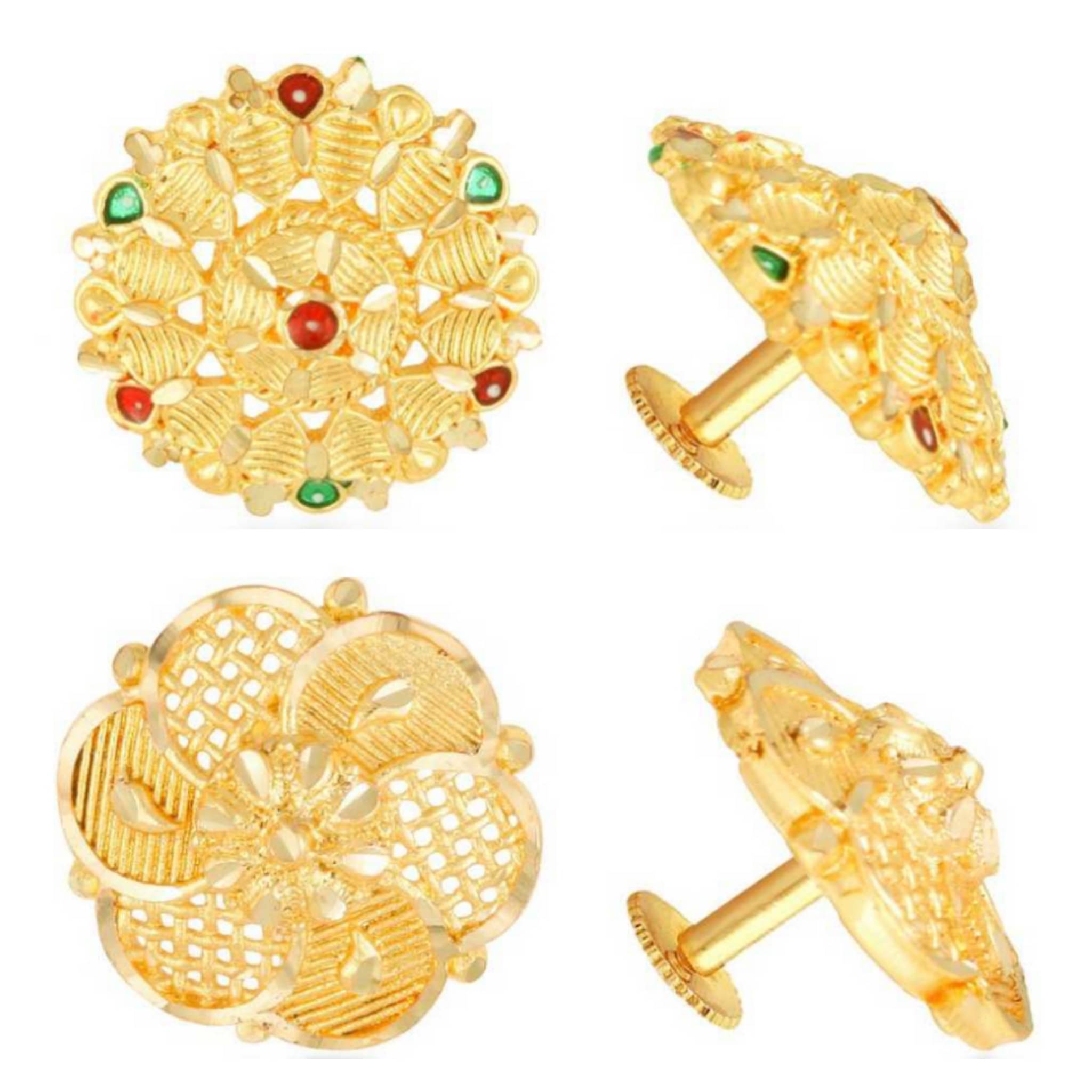     			Vighnaharta Everyday wear Gold plated alloy Earring, Flower Earring, Round Earring, Fancy Earring, Stud Earring for Women and Girls ( Pack of -2 pair Earring) {VFJ1241-1242ERG}