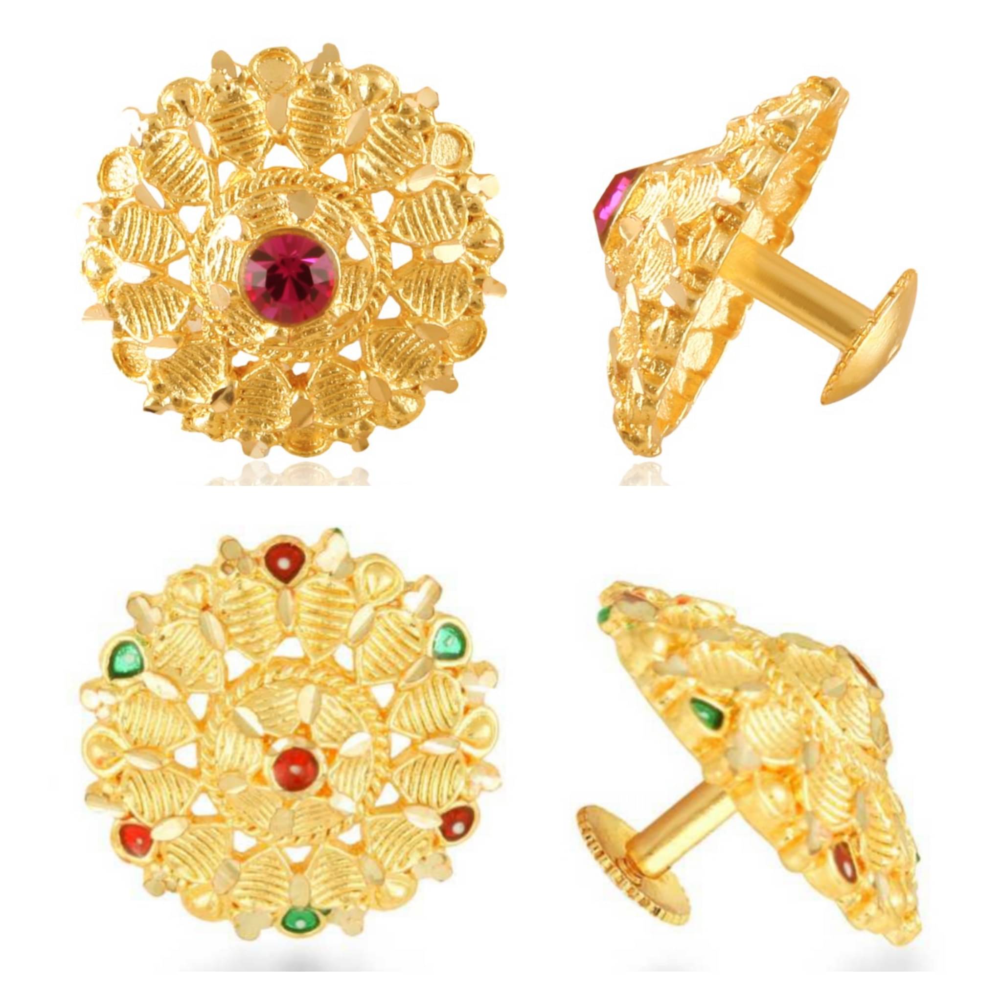     			Vighnaharta Everyday wear Gold plated alloy Earring, Flower Earring, Round Earring, Fancy Earring, Stud Earring for Women and Girls ( Pack of -2 pair Earring) {VFJ1242-1306ERG}