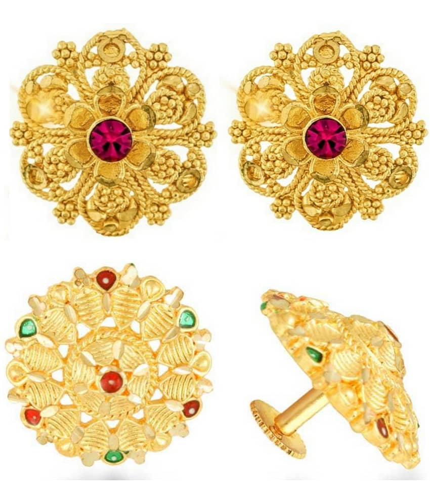 Vighnaharta Everyday wear Gold plated alloy Earring, Flower Earring, Round Earring, Fancy Earring, Stud Earring for Women and Girls ( Pack of -2 pair Earring) {VFJ1242-1140ERG} - Earrings | Buy online on ZillyBuy