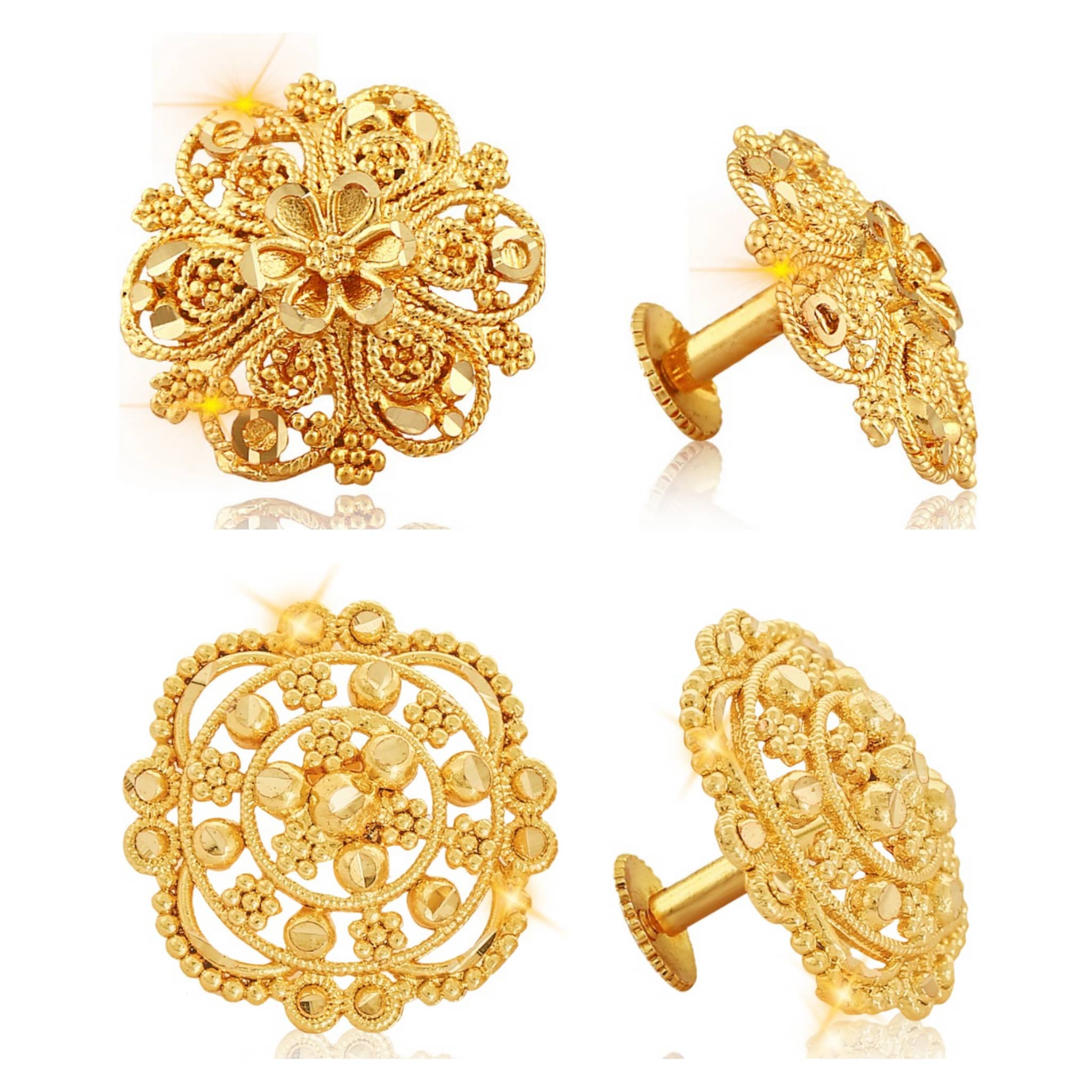 Vighnaharta Everyday wear Gold plated alloy Earring, Flower Earring, Round Earring, Fancy Earring, Stud Earring for Women and Girls ( Pack of -2 pair Earring) {VFJ1124-1086ERG} - Earrings | Buy online on ZillyBuy
