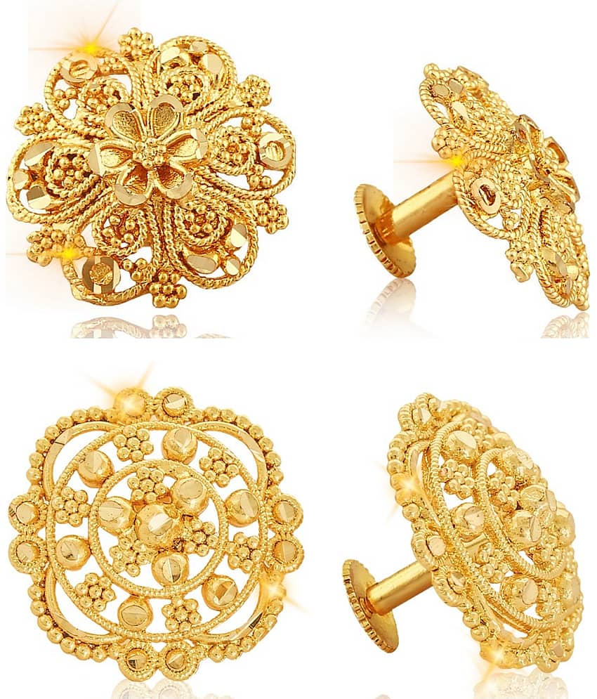 Vighnaharta Everyday wear Gold plated alloy Earring, Flower Earring, Round Earring, Fancy Earring, Stud Earring for Women and Girls ( Pack of -2 pair Earring) {VFJ1124-1086ERG} - Earrings | Buy online on ZillyBuy