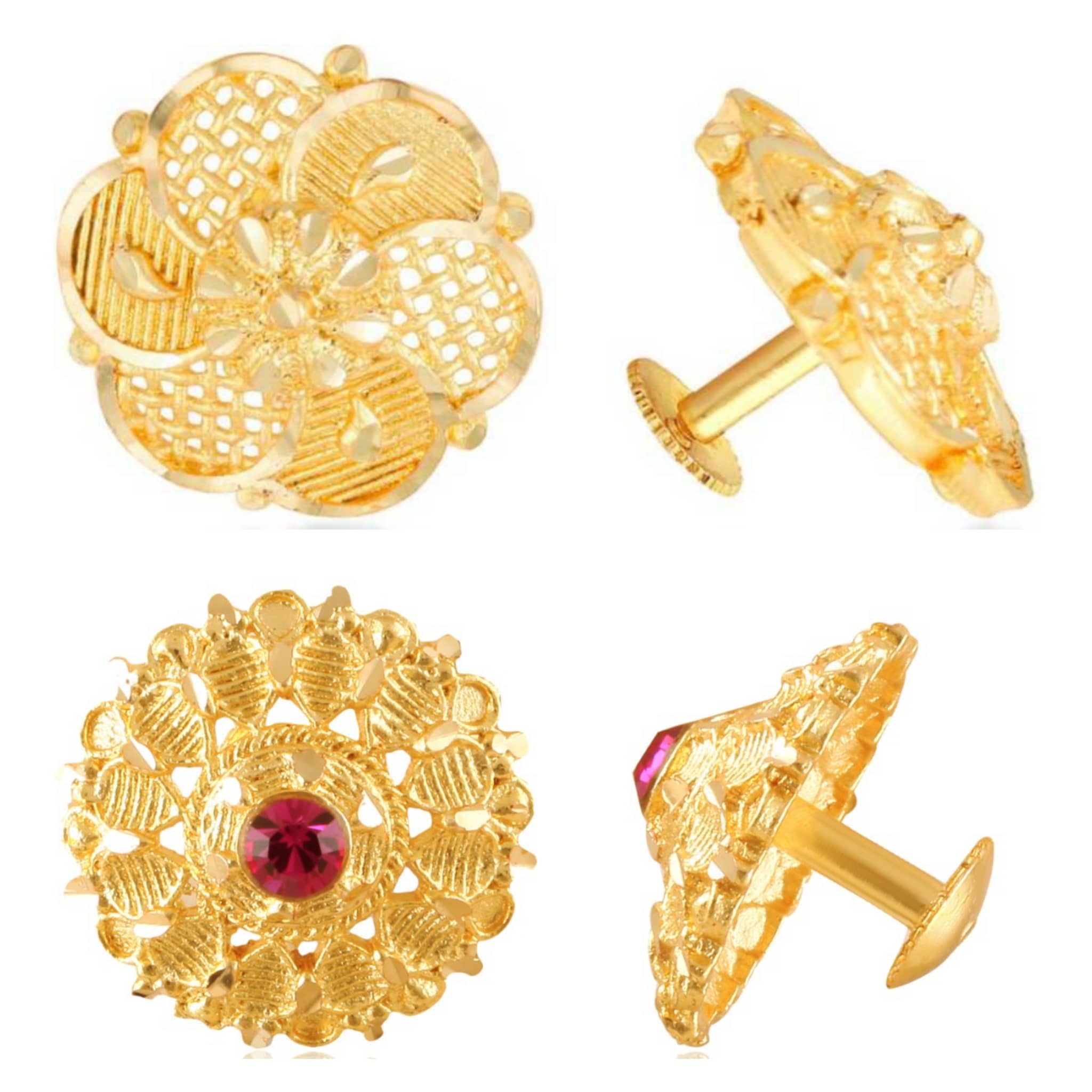 Vighnaharta - Golden Stud Earrings ( Pack of 2 ) - Earrings | Buy online on ZillyBuy