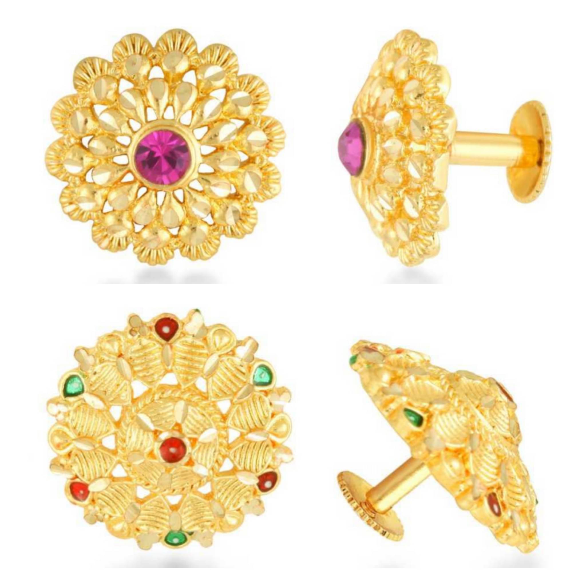     			Vighnaharta Everyday wear Gold plated alloy Earring, Flower Earring, Round Earring, Fancy Earring, Stud Earring for Women and Girls ( Pack of -2 pair Earring) {VFJ1242-1234ERG}
