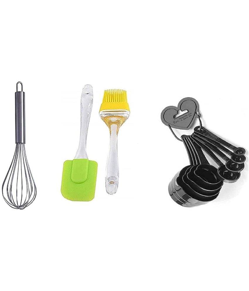     			Blooms Mall 8 Pcs Black Measuring Cups and Spoons Set, Silicone  Spatula and Brush Set+ whisk
