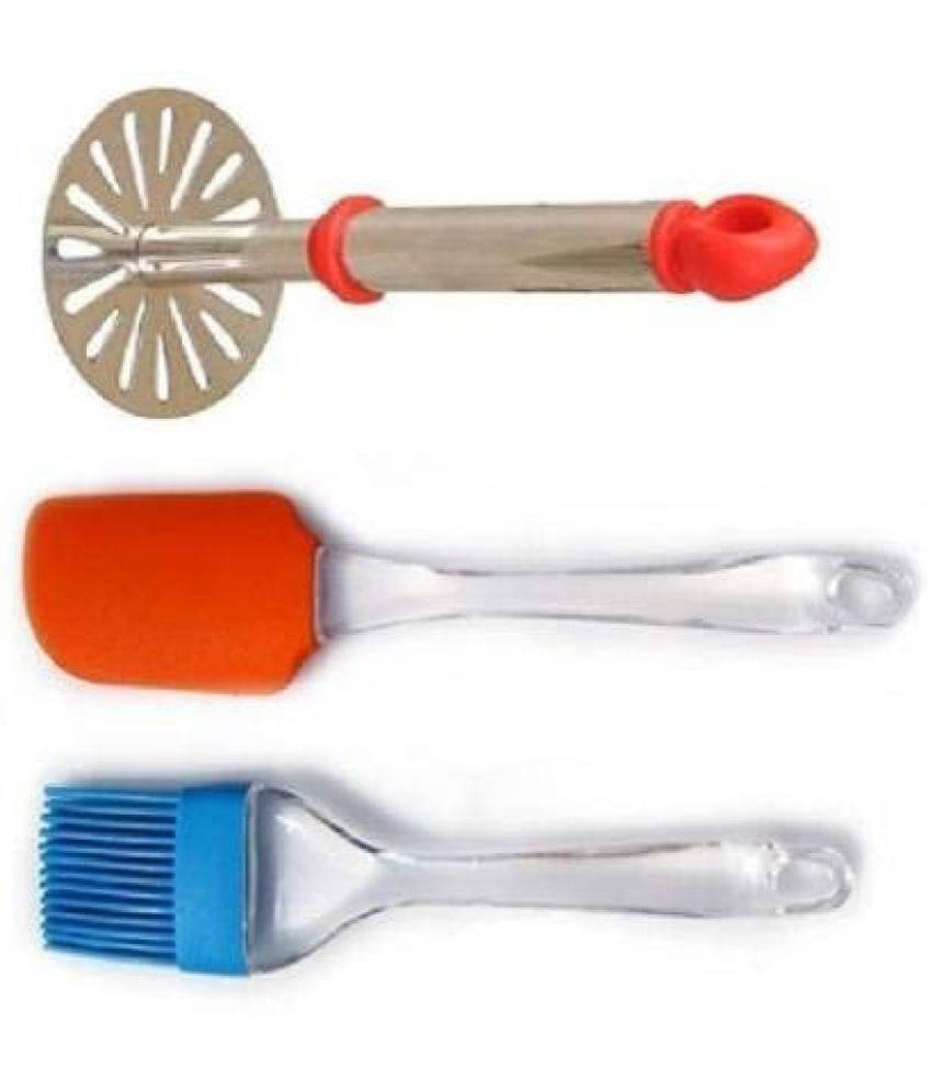     			Blooms Mall   Silicone Spatula + Cooking Brush and Potato Pav Bhaji Masher Kitchen Tool Set (Pack of 3, Multicolour)
