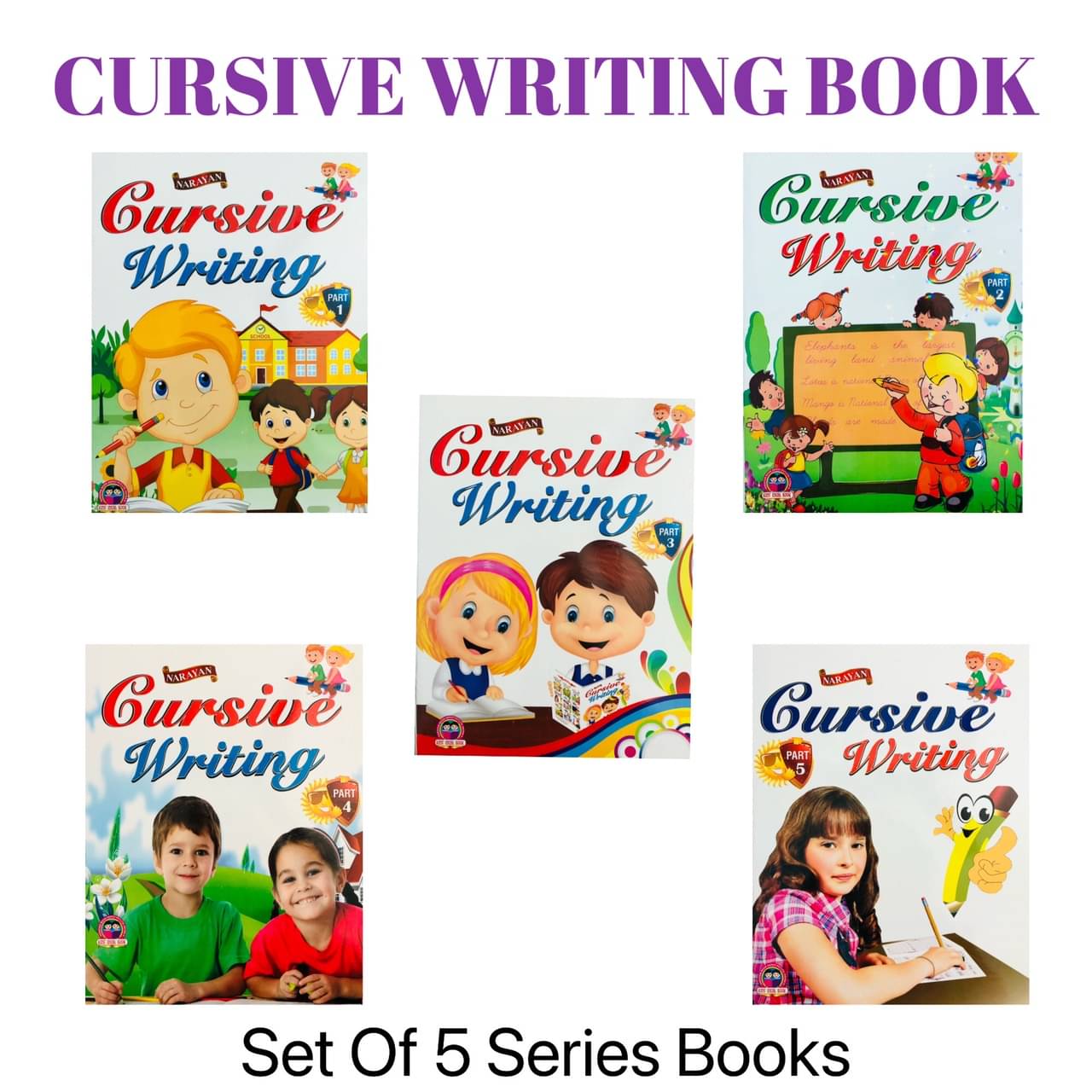    			Cursive Writing Set Of 5 Books Kids Pack - Capital Letters, Small Letters, Joining Letters, Words, Sentences - Handwriting Practice Books for Age 2-7 years