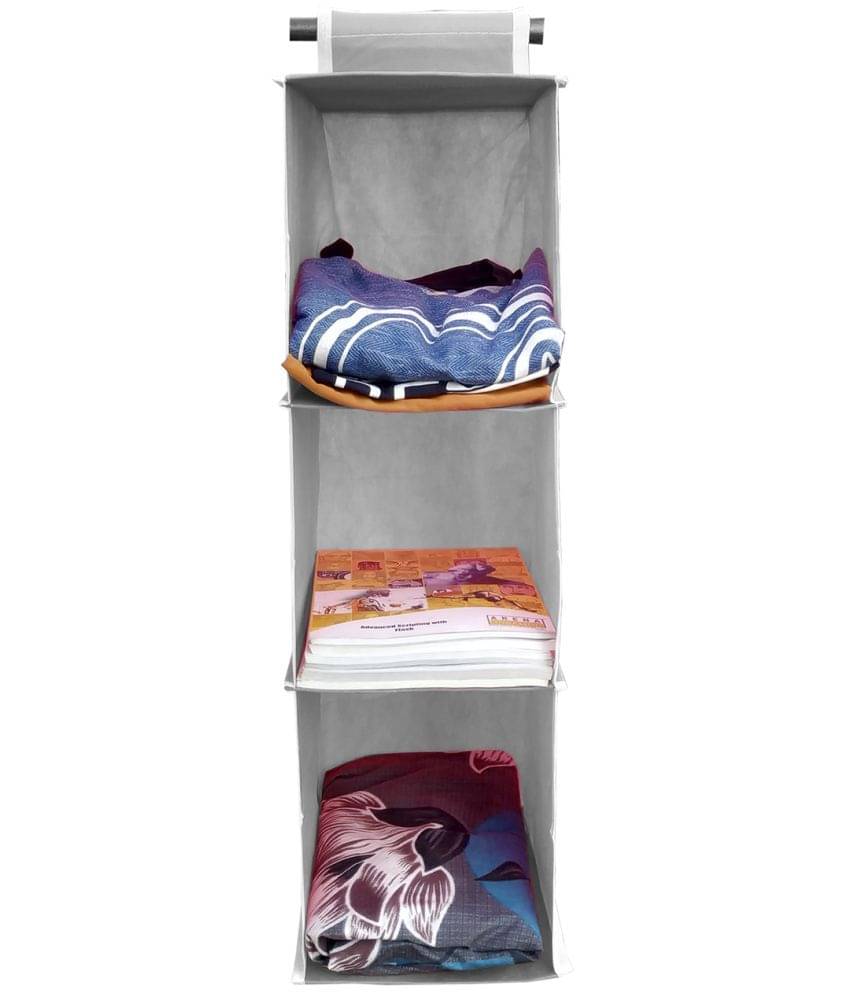     			Sh Nasima 3 Shelf Closet Cloth Organizer Wardrobe Organiser Hanging Organizer for Almirah Regular Organizer Grey Pack Of 1