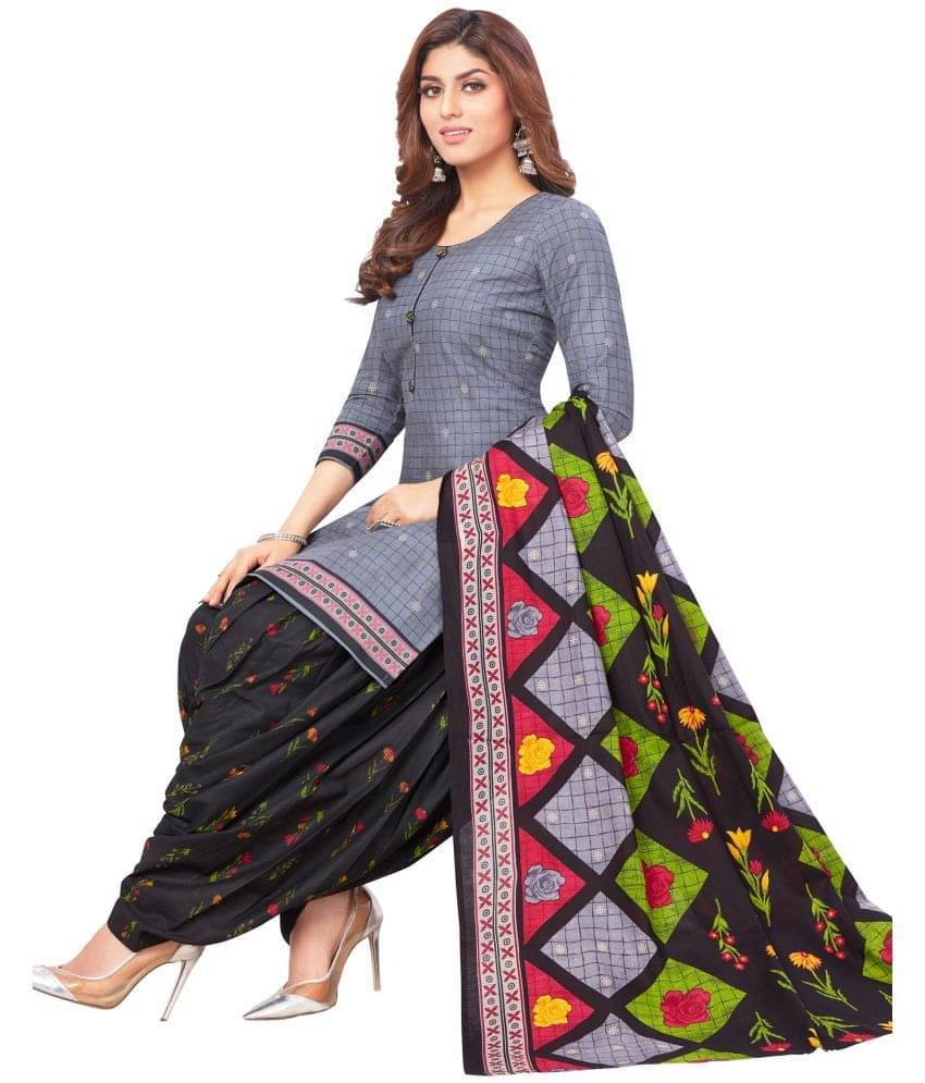     			shree jeenmata collection Grey Cotton Unstitched Dress Material - Single