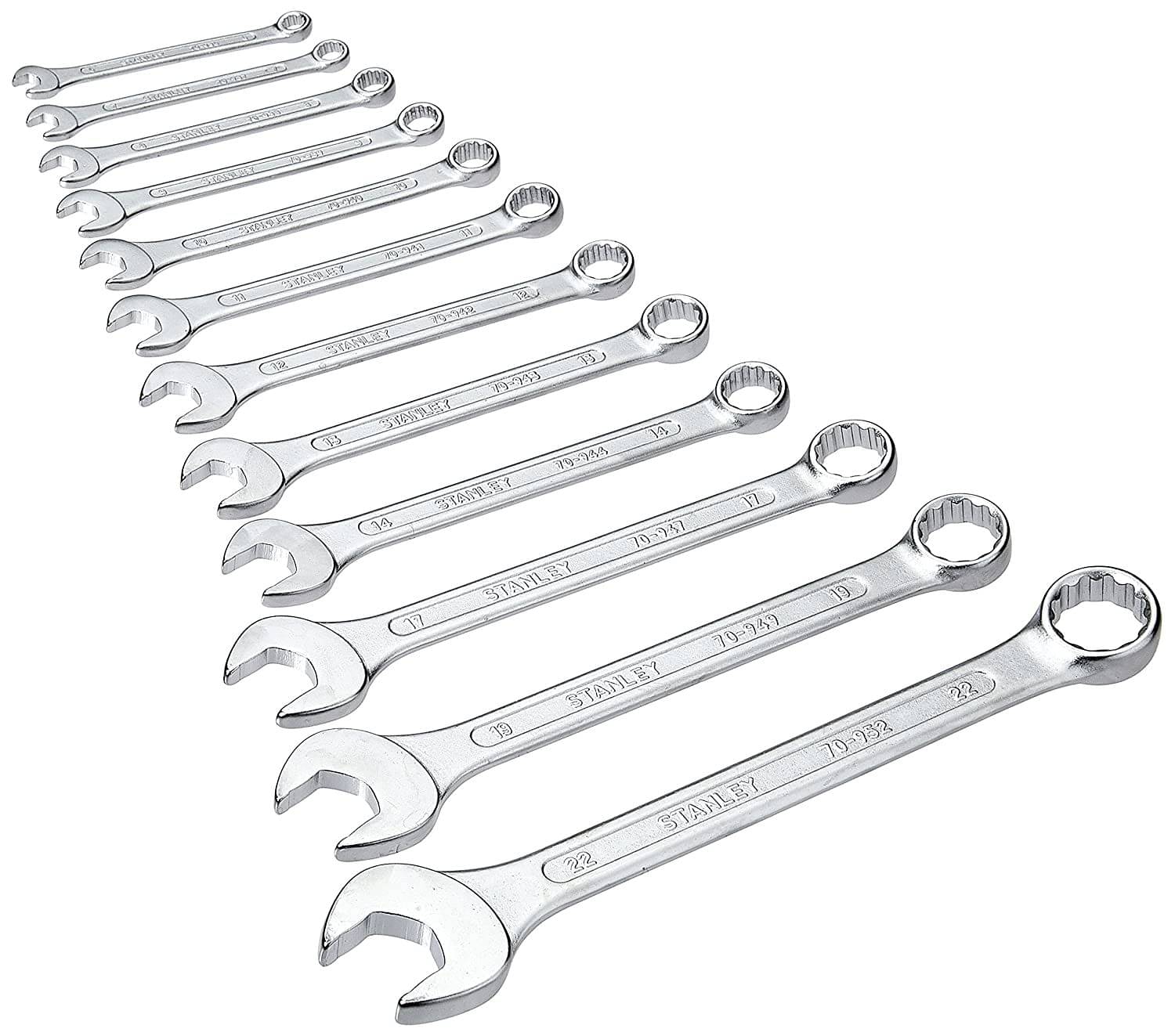 STANLEY 70-964E Chrome Vanadium Steel Combination Spanner Set of12-Piece Combination Spanner Set (6mm, 7mm, 8mm, 9mm, 10mm, 11mm, 12mm, 13mm, 14mm, 17mm, 19mm, 22mm) STANLEY 70-964E Chrome Vanadium Steel Combination Spanner Set of12-Piece Combination Spanner Set (6mm, 7mm, 8mm, 9mm, 10mm, 11mm, 12mm, 13mm, 14mm, 17mm, 19mm, 22mm)
