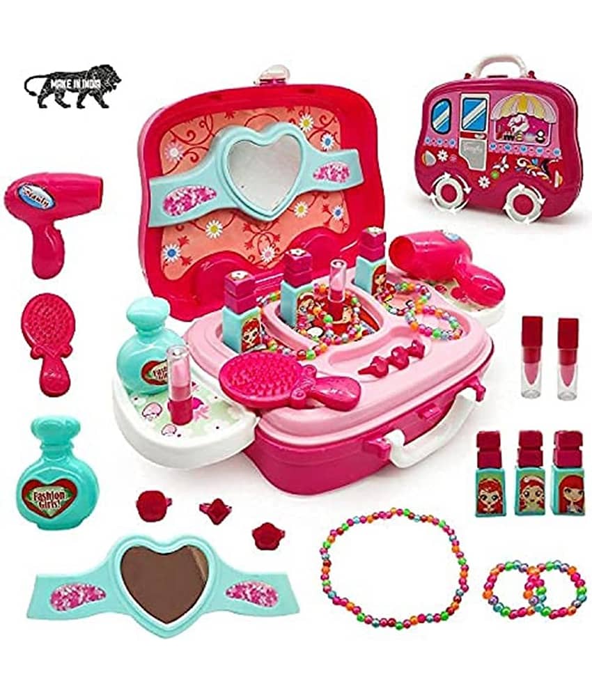 Beauty Make up case and Cosmetic Set Suitcase with Makeup Accessories for Children Girls- Pink 2in1 Toy - Toys and Games | Buy online on ZillyBuy