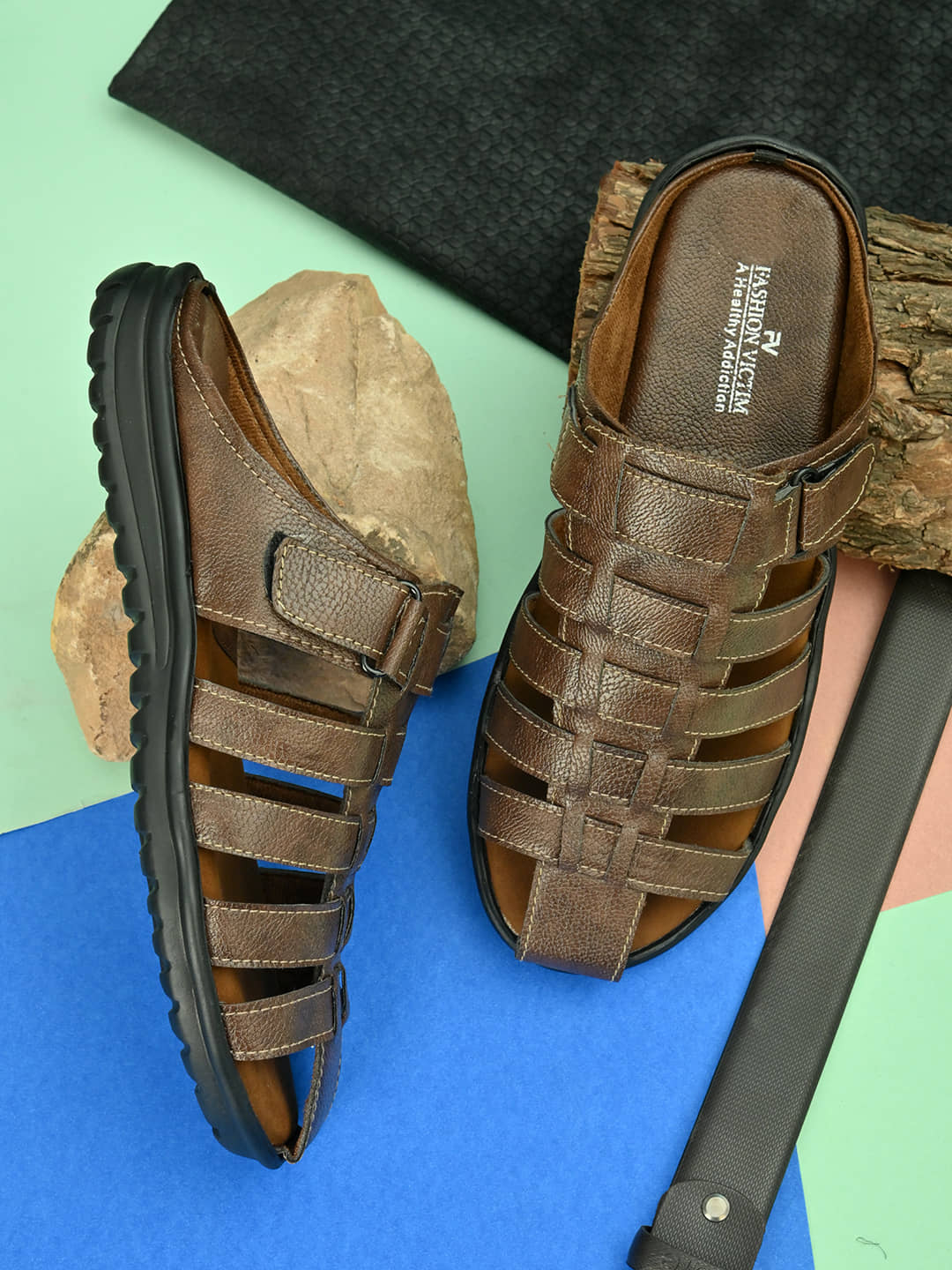 Fashion Victim Brown Synthetic Leather Sandals