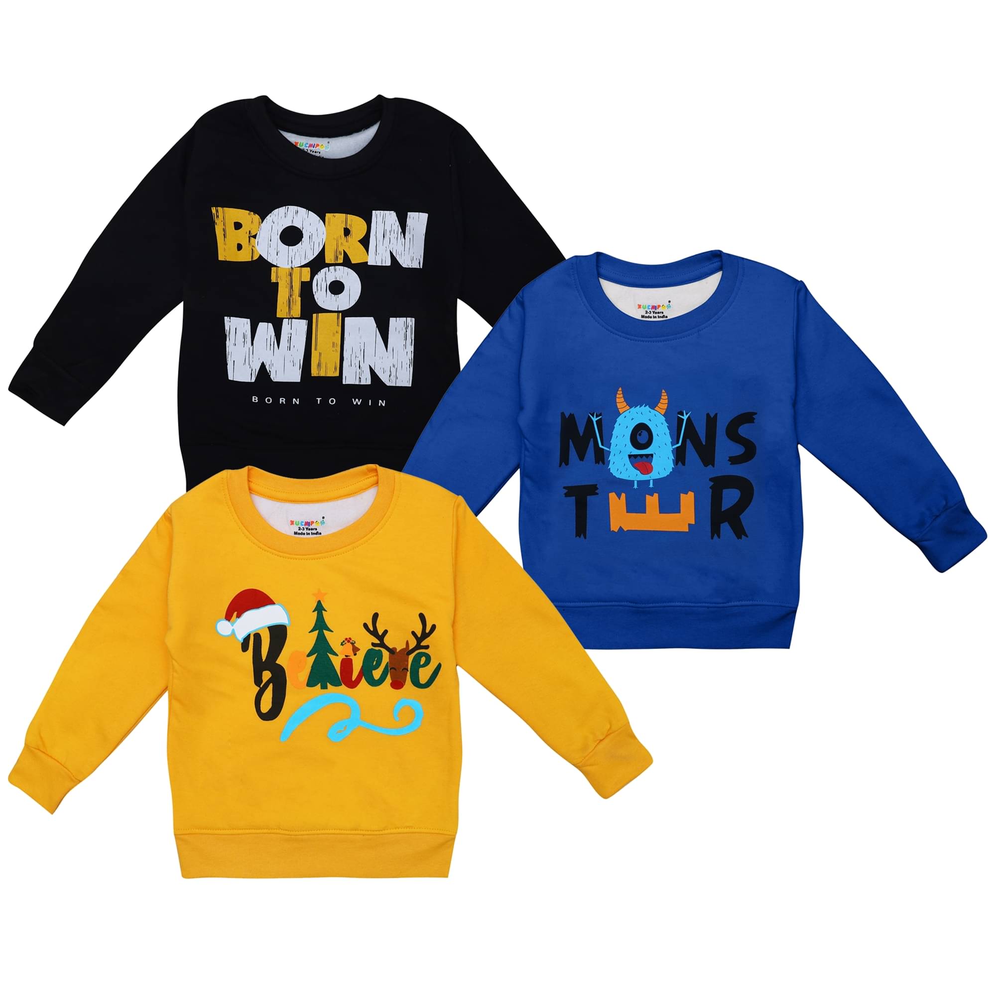     			Kuchipoo Pack of 3 Boys Fleece Sweatshirt ( Multi )