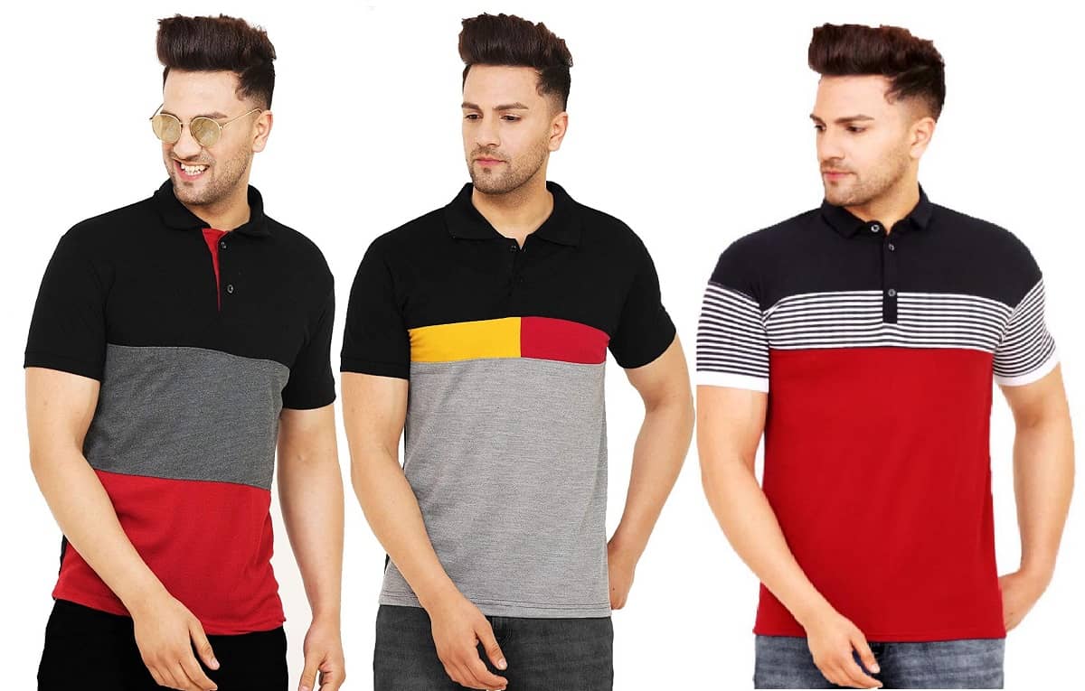 Leotude Pack of 2 Cotton Blend Regular Fit Colorblock Half Sleeves Men's Polo T Shirt ( Multi )