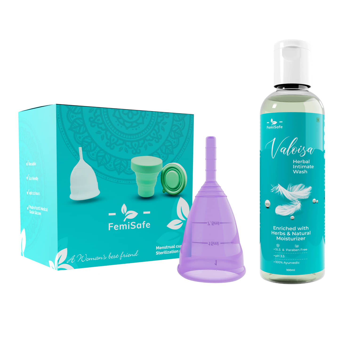Femisafe Menstrual Cup +Intimate Wash (MEDIUM) 1 Reusable Menstrual Cup Medium
