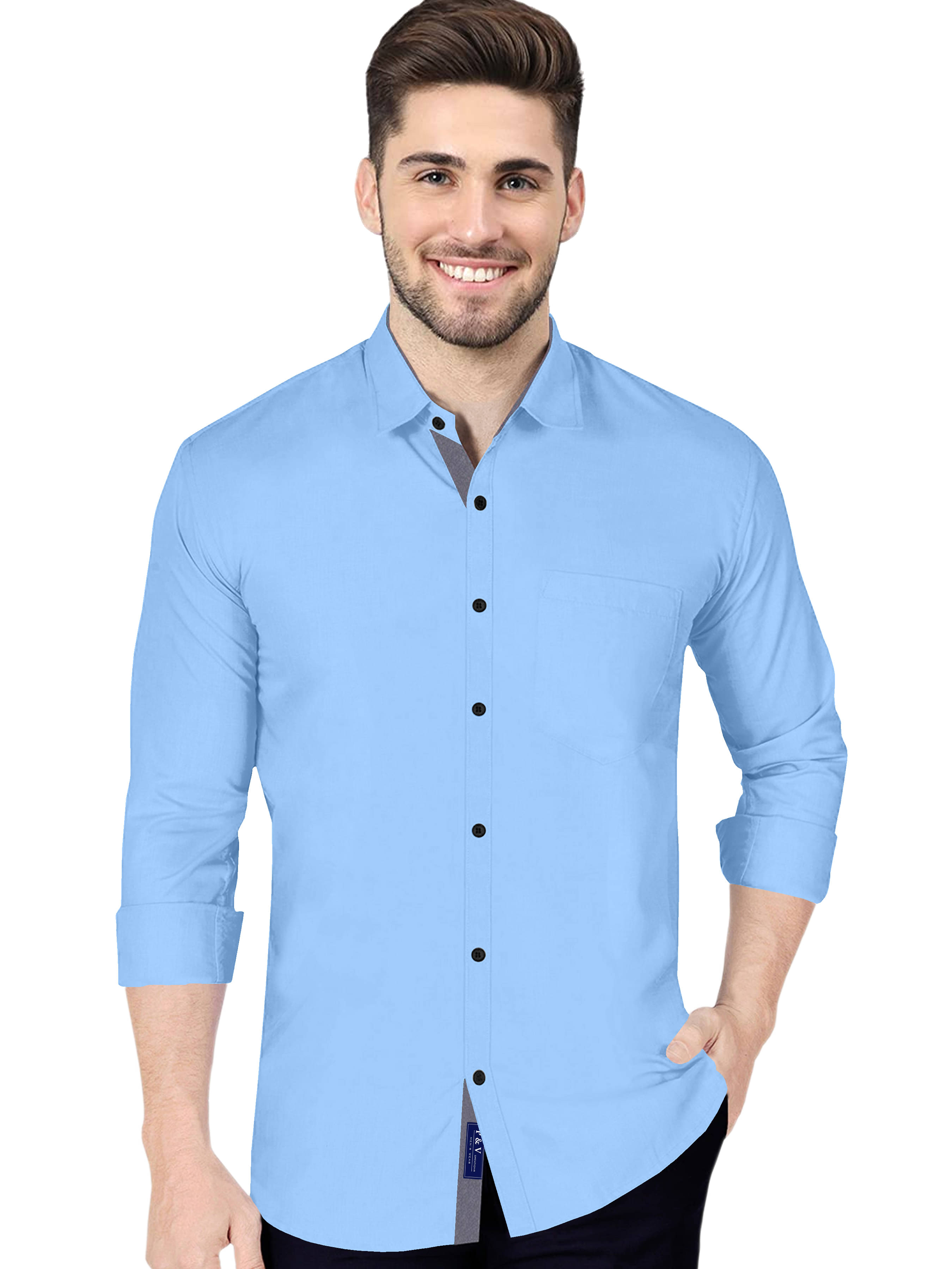     			P&V CREATIONS - Blue Cotton Blend Regular Fit Men's Casual Shirt (Pack of 1)