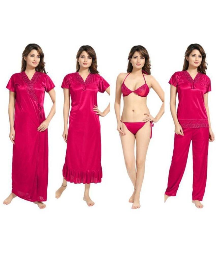     			Reposey Satin Nightsuit Sets - Pink Single