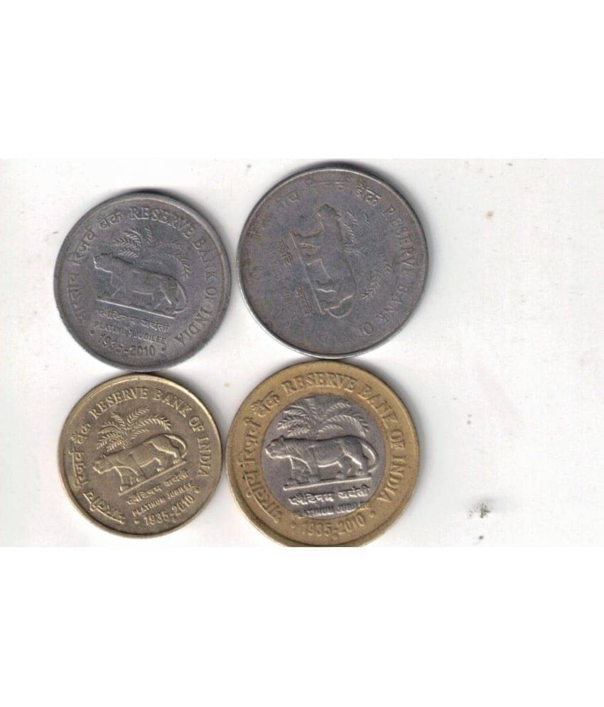     			4 PCS 1RS 2RS 5RS AND 10 RS  AUNC  RESERVE BANK OF INDIA PLATINUM JUBLEE 1935-2010