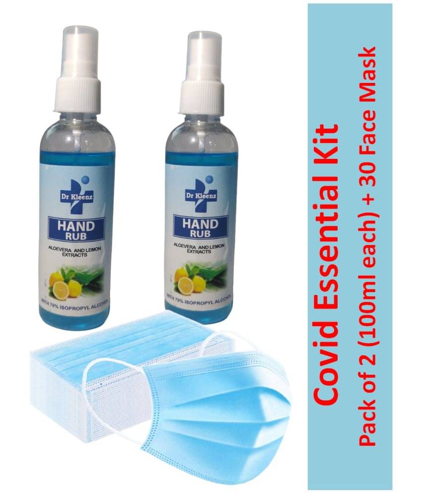 Dr Kleenz Hand Rub Combo Pack (100ml x2) + 30 Face Mask Sanitizers 200 mL Pack of 2 Dr Kleenz Hand Rub Combo Pack (100ml x2) + 30 Face Mask Sanitizers 200 mL Pack of 2