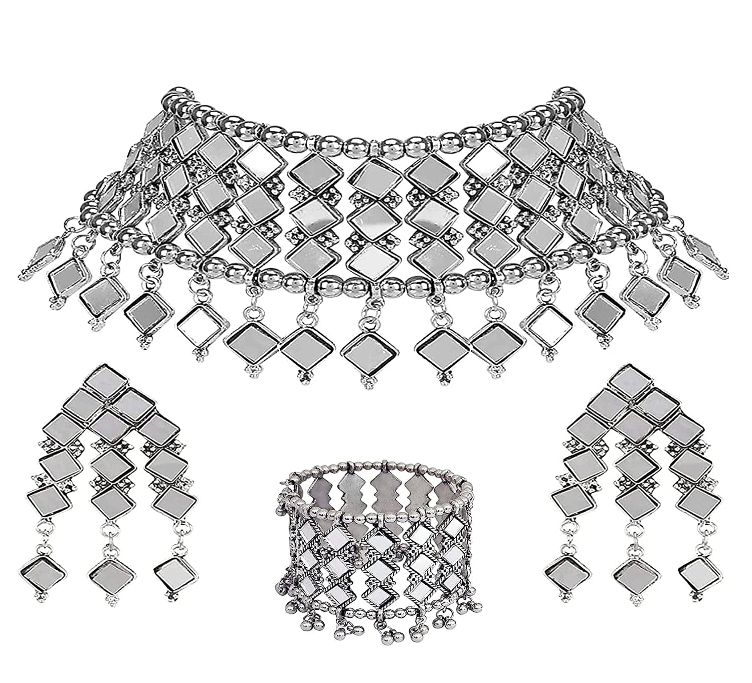 PUJVI - Silver Alloy Necklace Set ( Pack of 1 )