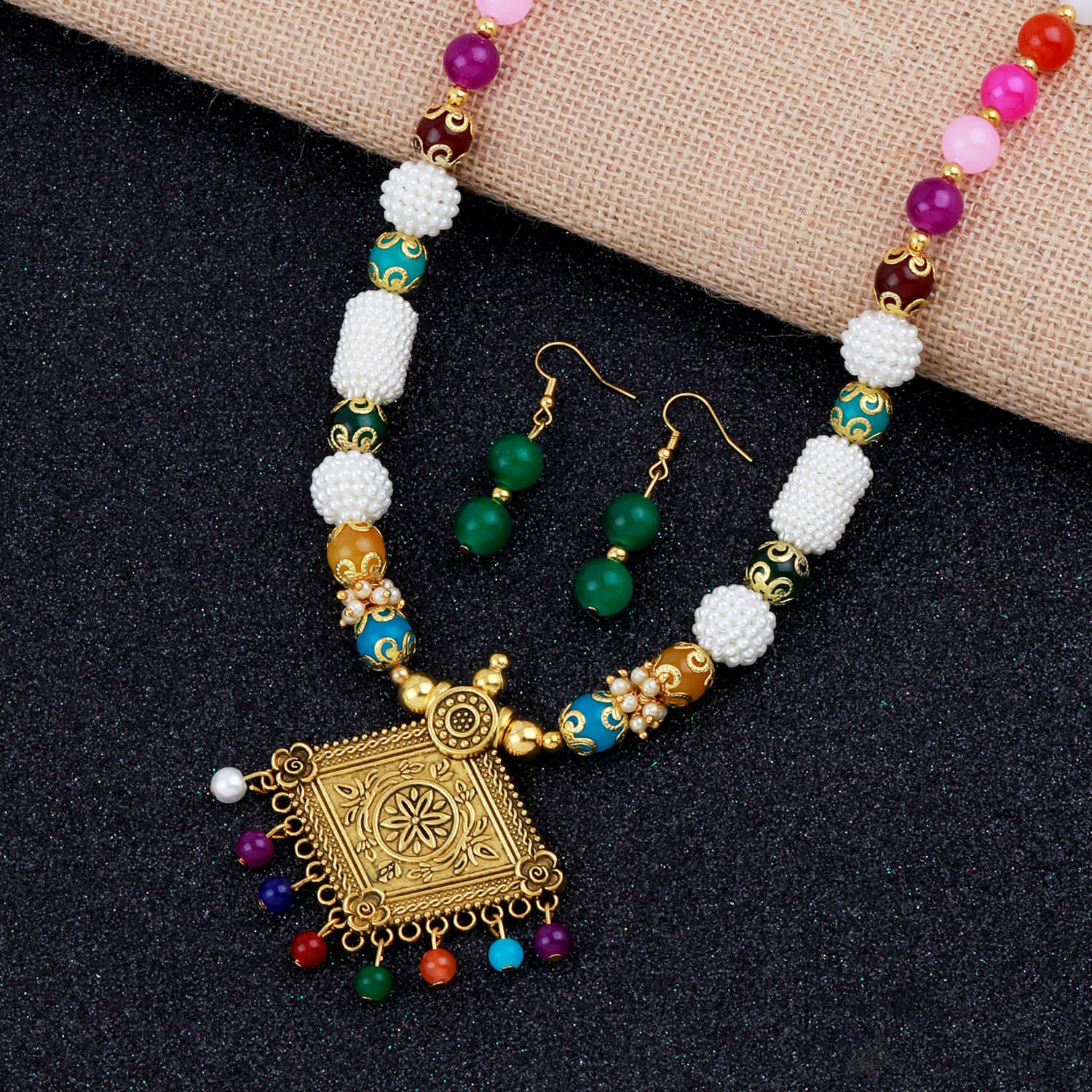     			Paola Alloy Multi Color Traditional Necklaces Set Long Haram