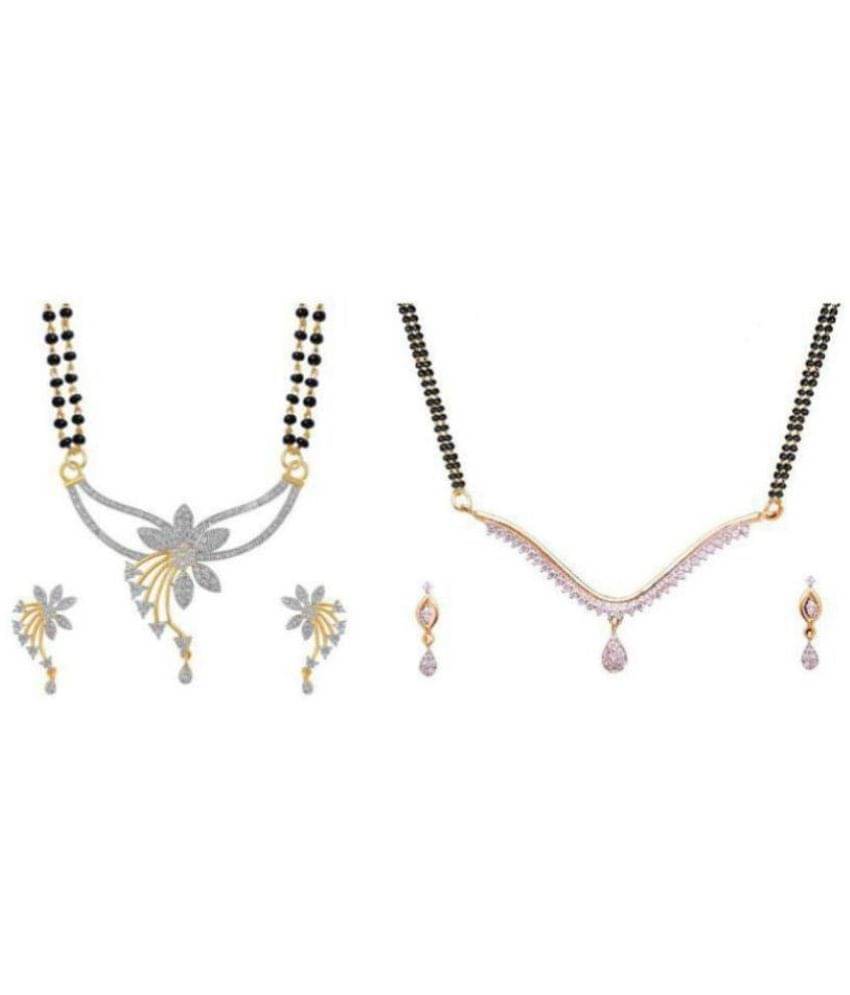 Pujvi Fashions Amercian Diamond Combo of 2 Mangalsutra set for womens Pujvi Fashions Amercian Diamond Combo of 2 Mangalsutra set for womens