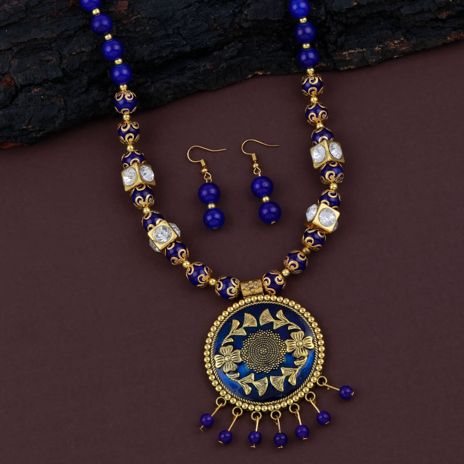 ShreejiHuf Alloy Blue Traditional Necklaces Set Long Haram