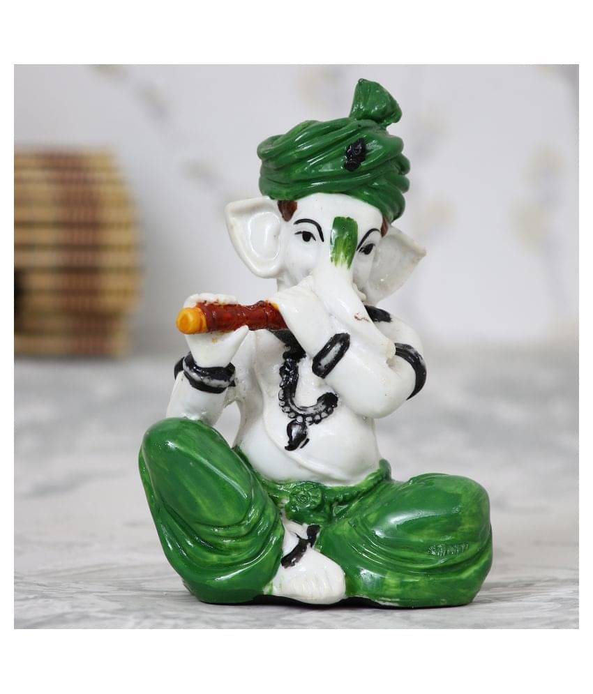     			eCraftIndia Green & White Lord Ganesha Playing Flute Showpiece
