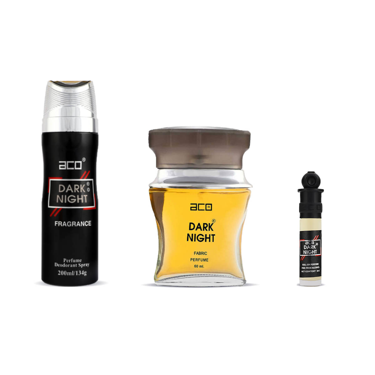     			Aco Set of 3 Fragrance, 200ml Dark Night Deodorant Body Spray Body Spray, 60ml Perfume & 8ml Attar For Men