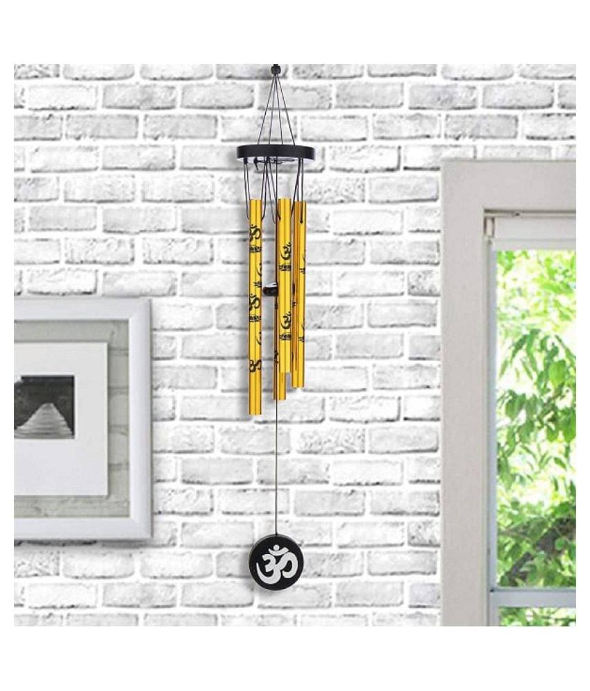     			PAYSTORE Feng Shui Metal Wind Chimes with Om Printed on Five Pipes for Good Luck (Golden)
