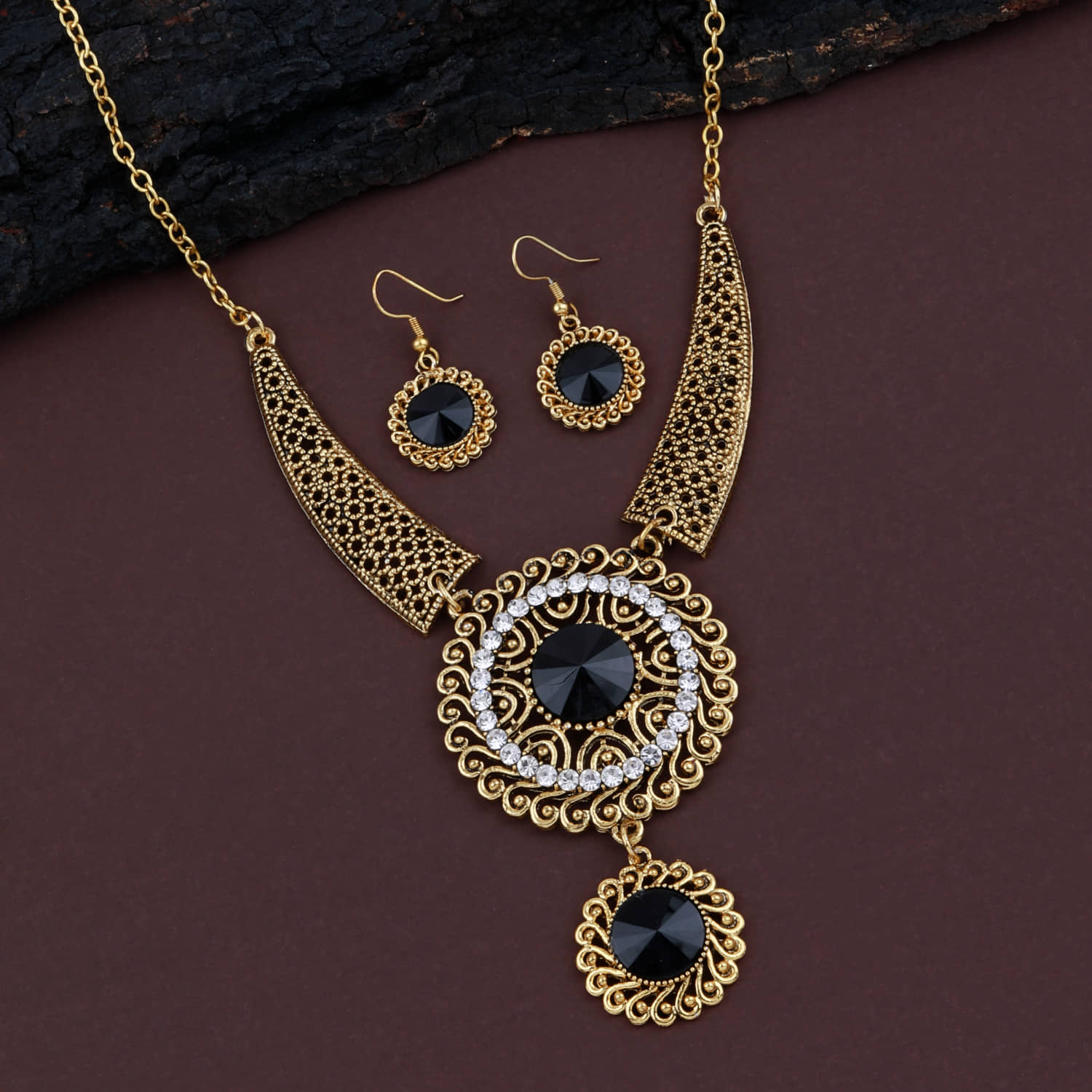 ShreejiHuf Alloy Golden Traditional Necklaces Set Long Haram