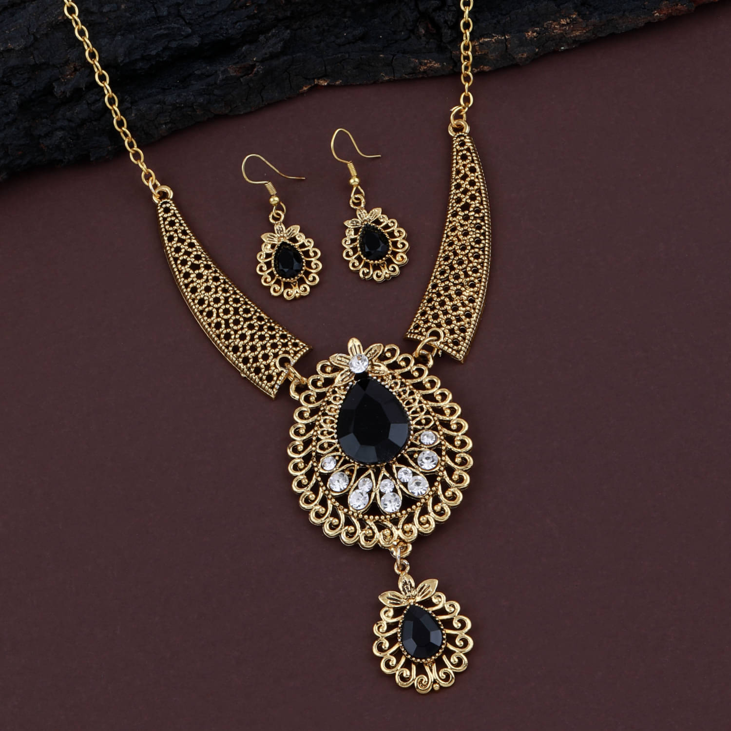     			ShreejiHuf Alloy Golden Traditional Necklaces Set Long Haram