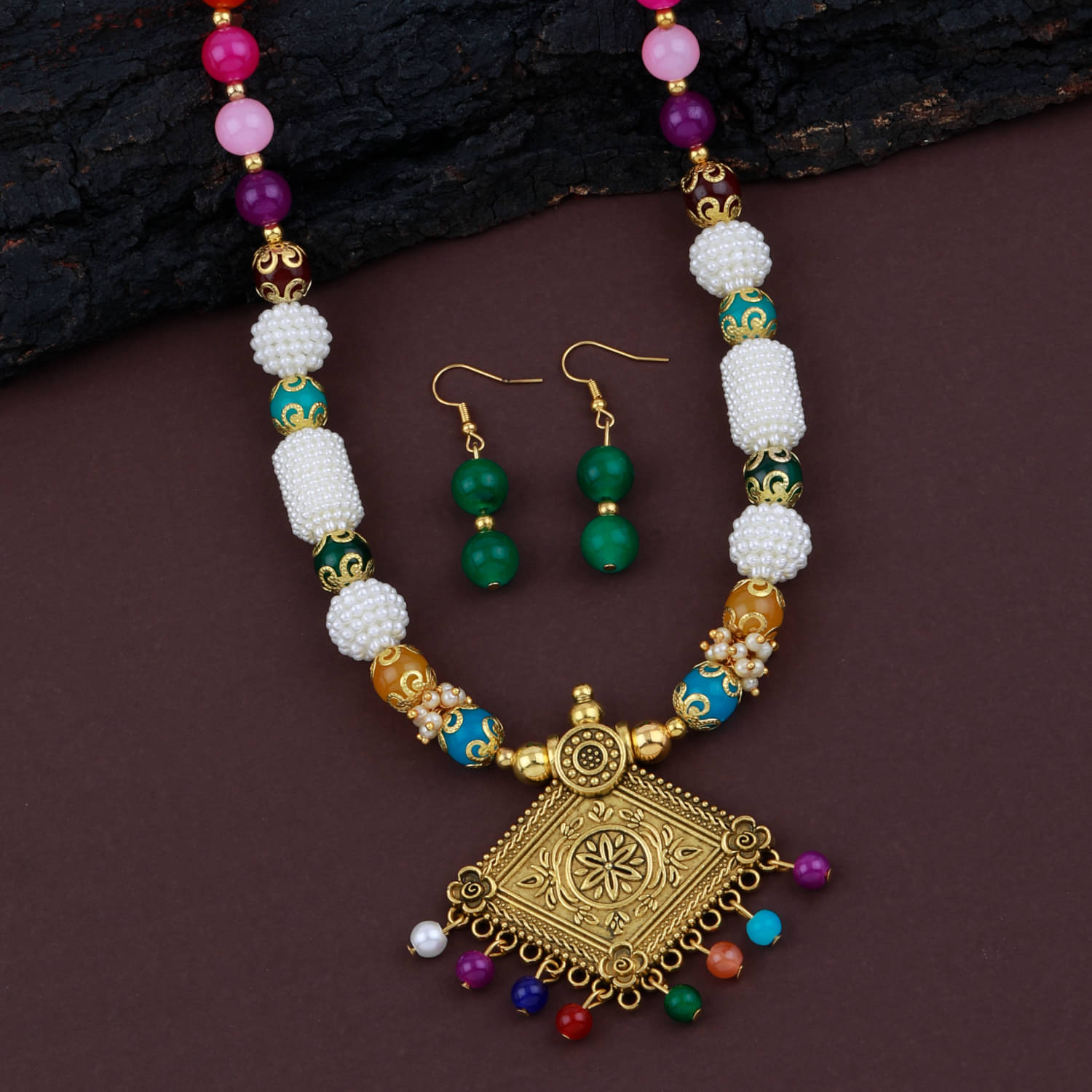     			ShreejiHuf Alloy Multi Color Traditional Necklaces Set Long Haram