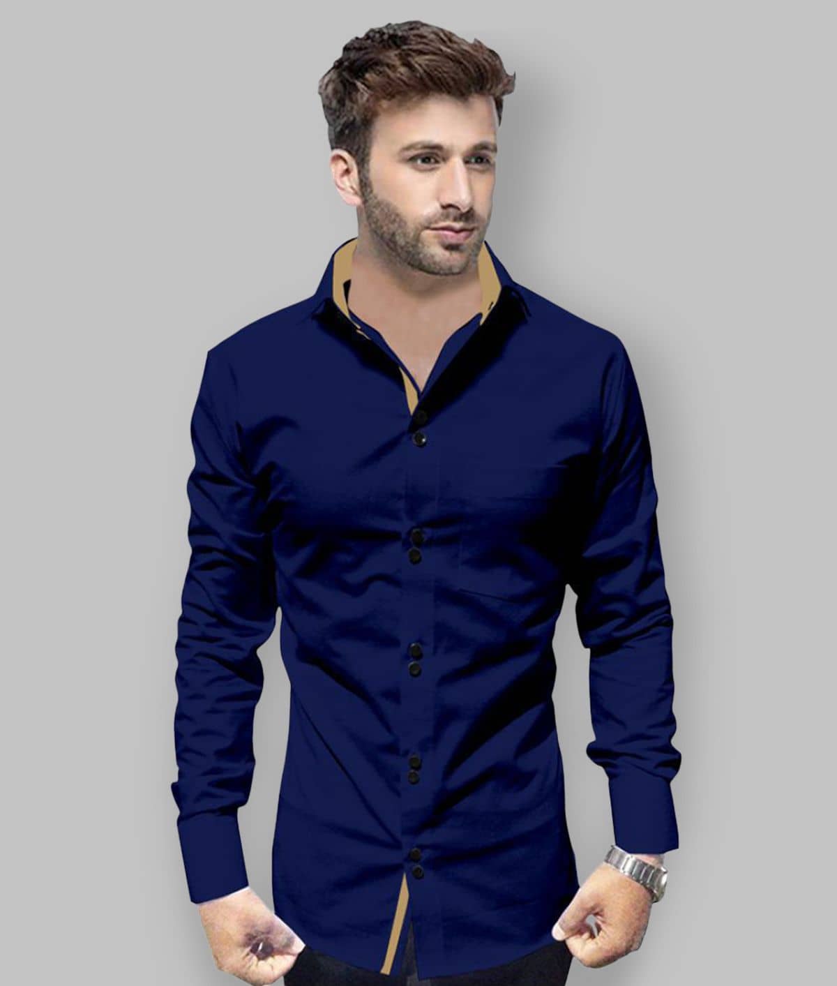P&V - Blue Cotton Blend Regular Fit Men's Casual Shirt (Pack of 1)