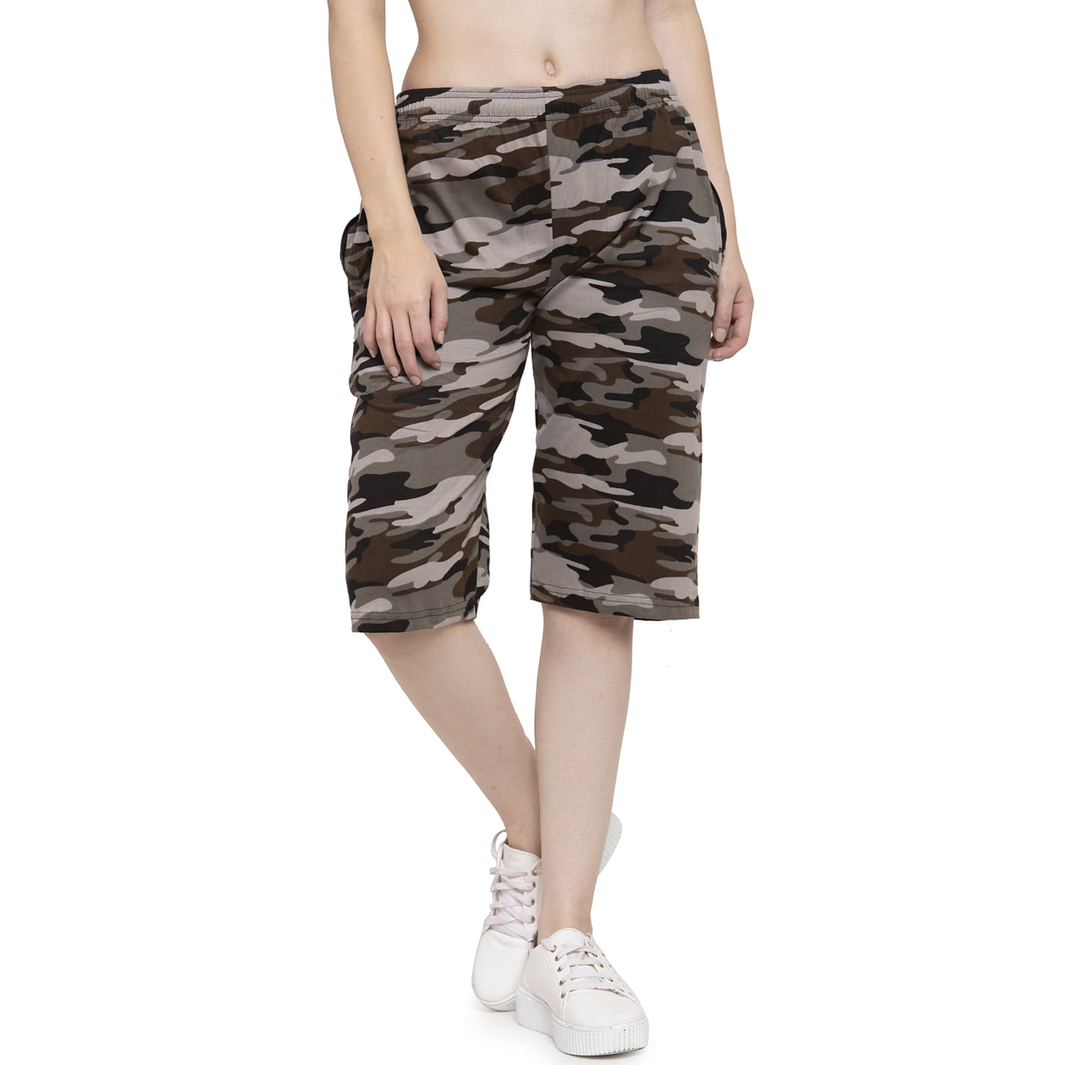     			Uzarus Multi Color Cotton Blend Camouflage Capri - Single