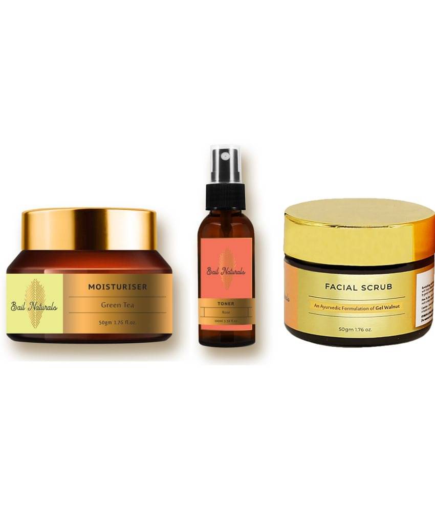     			Bail Naturals Walnut Purifying and Polishing Scrub (50gm), Rose Toner (100 ml) & Green Tea Face Moisturiser Cream(50ml)(Combo Pack of 3)