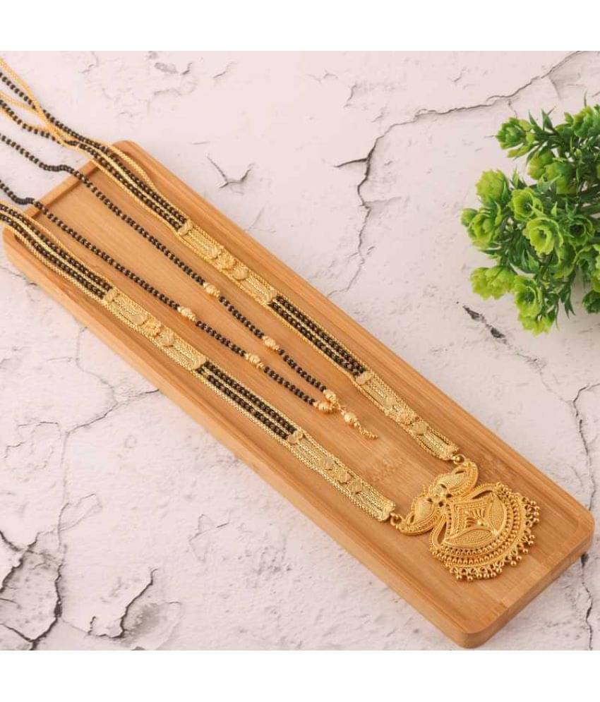 MGSV Jewellery Combo of 2 Pcs Ethnic Traditional One Gram Gold Glorious Maharashtrian Style Long Chain Black Beads 30 inch and 18 inch Short MGSV Jewellery Combo of 2 Pcs Ethnic Traditional One Gram Gold Glorious Maharashtrian Style Long Chain Black Beads 30 inch and 18 inch Short