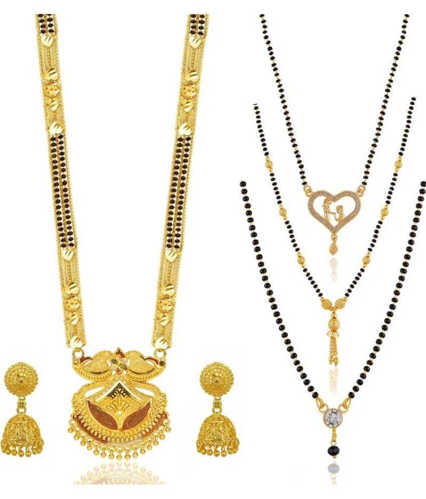    			MGSV Jewellery Combo of 5 Pcs Ethnic Traditional One Gram Gold Glorious Maharashtrian Style Long Chain Black Beads 30 inch and 18 inch Short