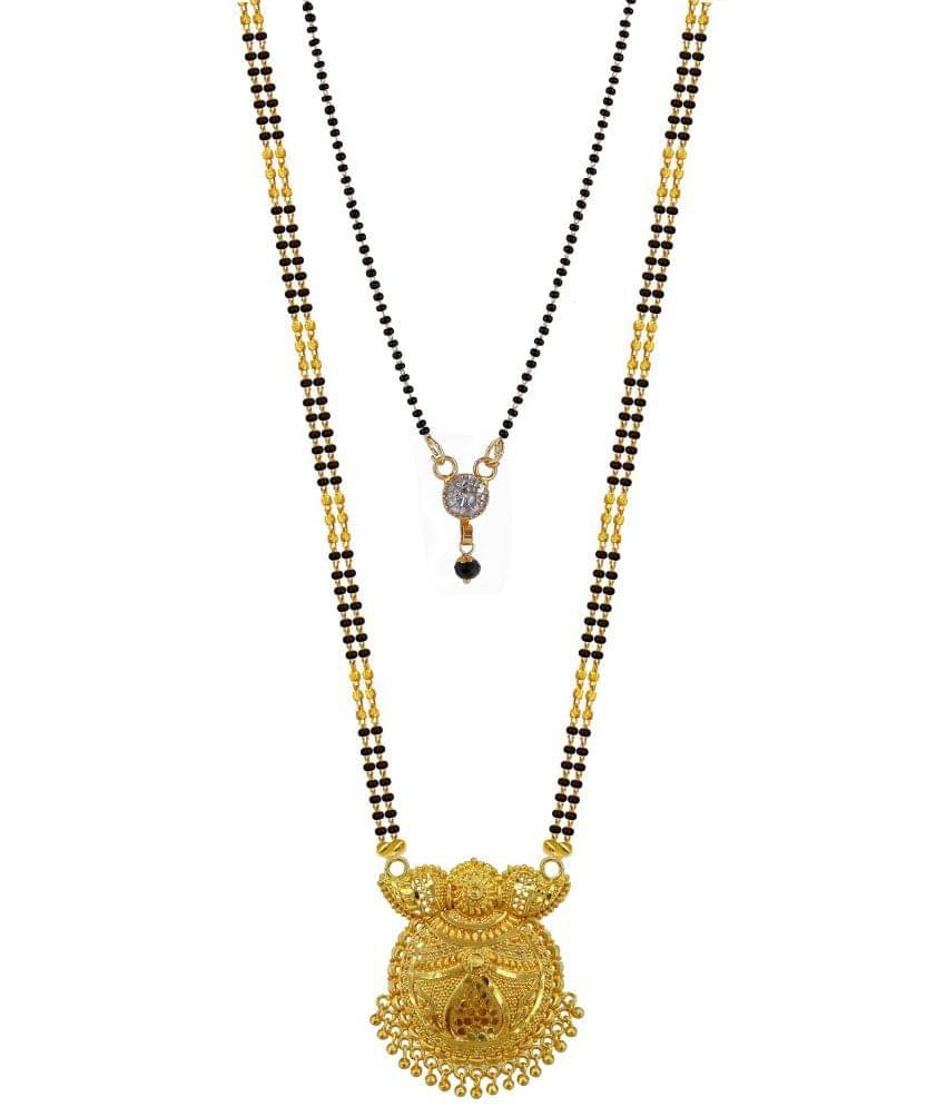     			MGSV Jewellery Set combo of 2 Traditional Necklace Pendant Hand Meena 30inch Long and 18inch short  Mangalsutra/Tanmaniya/nallapusalu/Black Beads For Women and Girls Brass, Alloy Mangalsutra