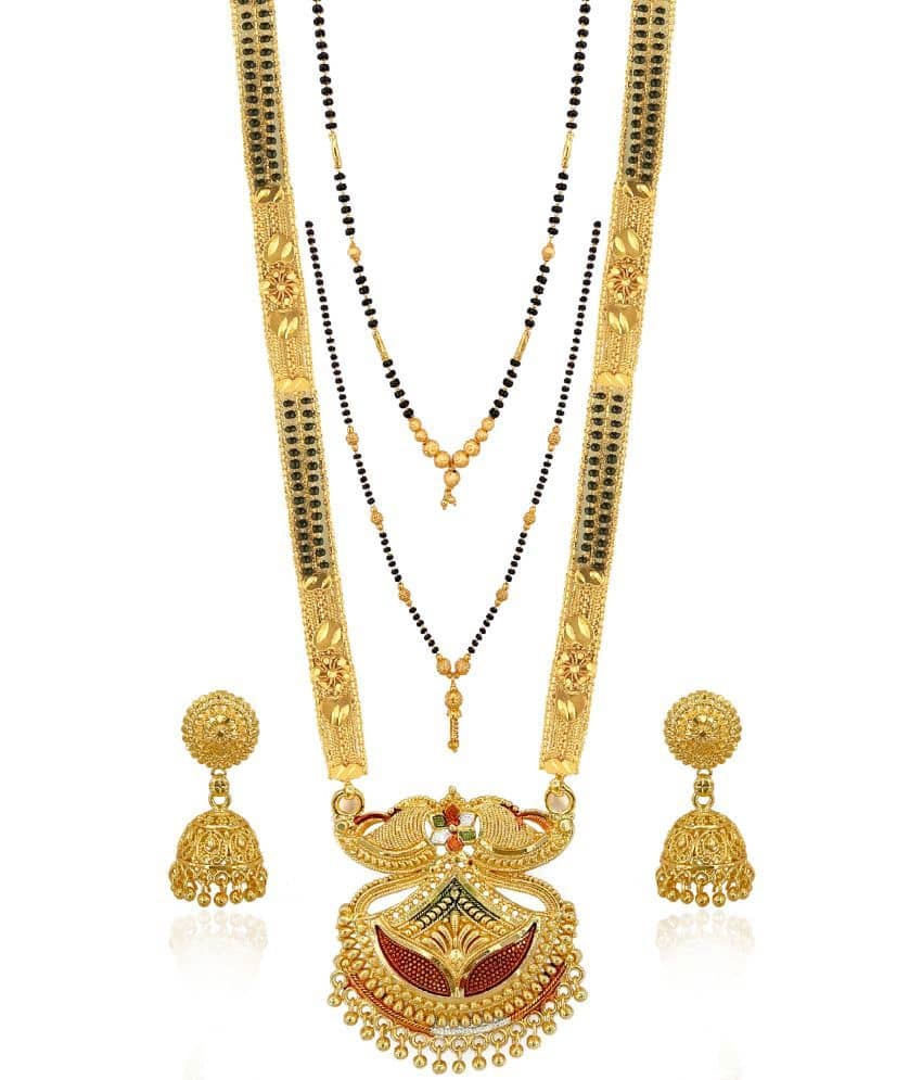 MGSV Jewellery Traditional Necklace Pendant Hand Meena 30inch Long and 18inch short  Mangalsutra/Tanmaniya/nallapusalu/Black Beads For Women and Girls Brass, Alloy Mangalsutra